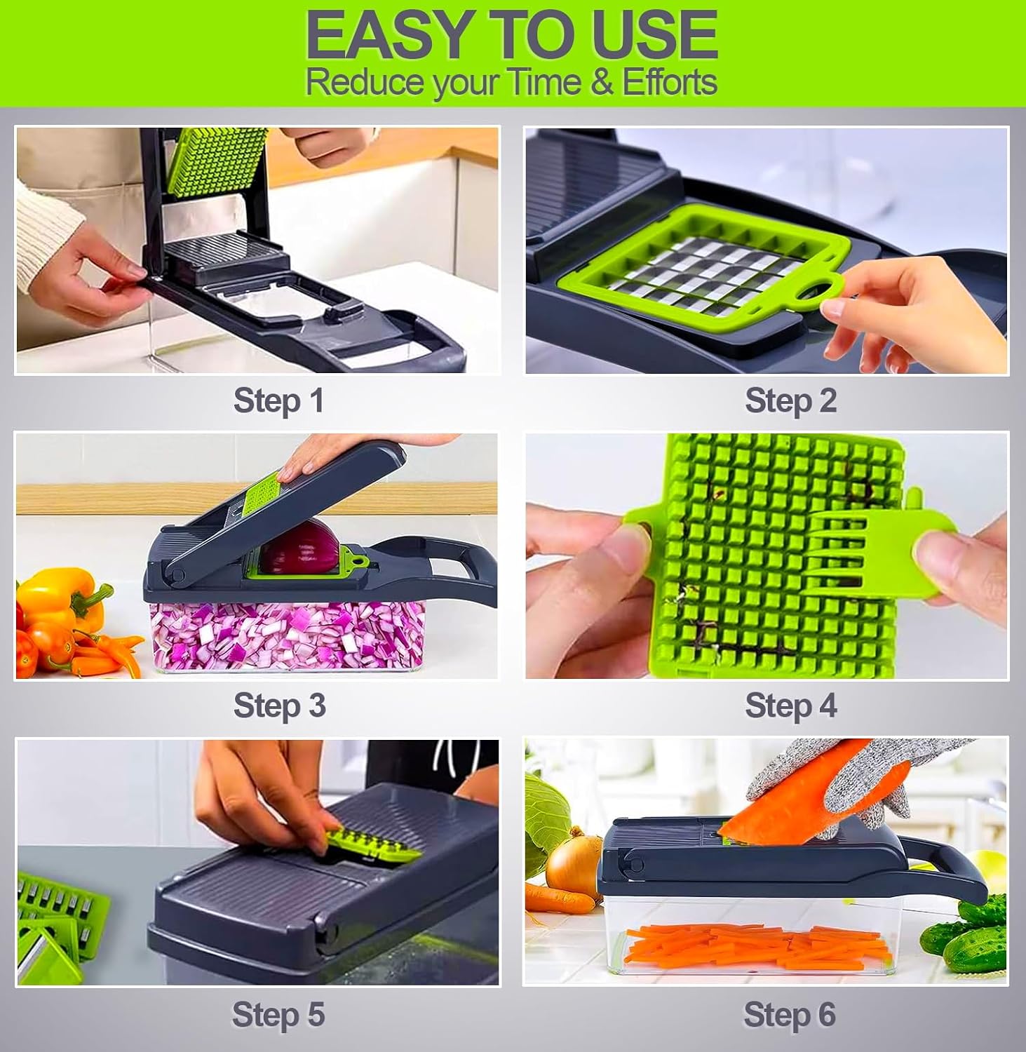 TRADEBLAZE Picador de verduras con recipiente, cortador de verduras multifuncional 15 en 1, apto para lavavajillas con material libre de BPA,
