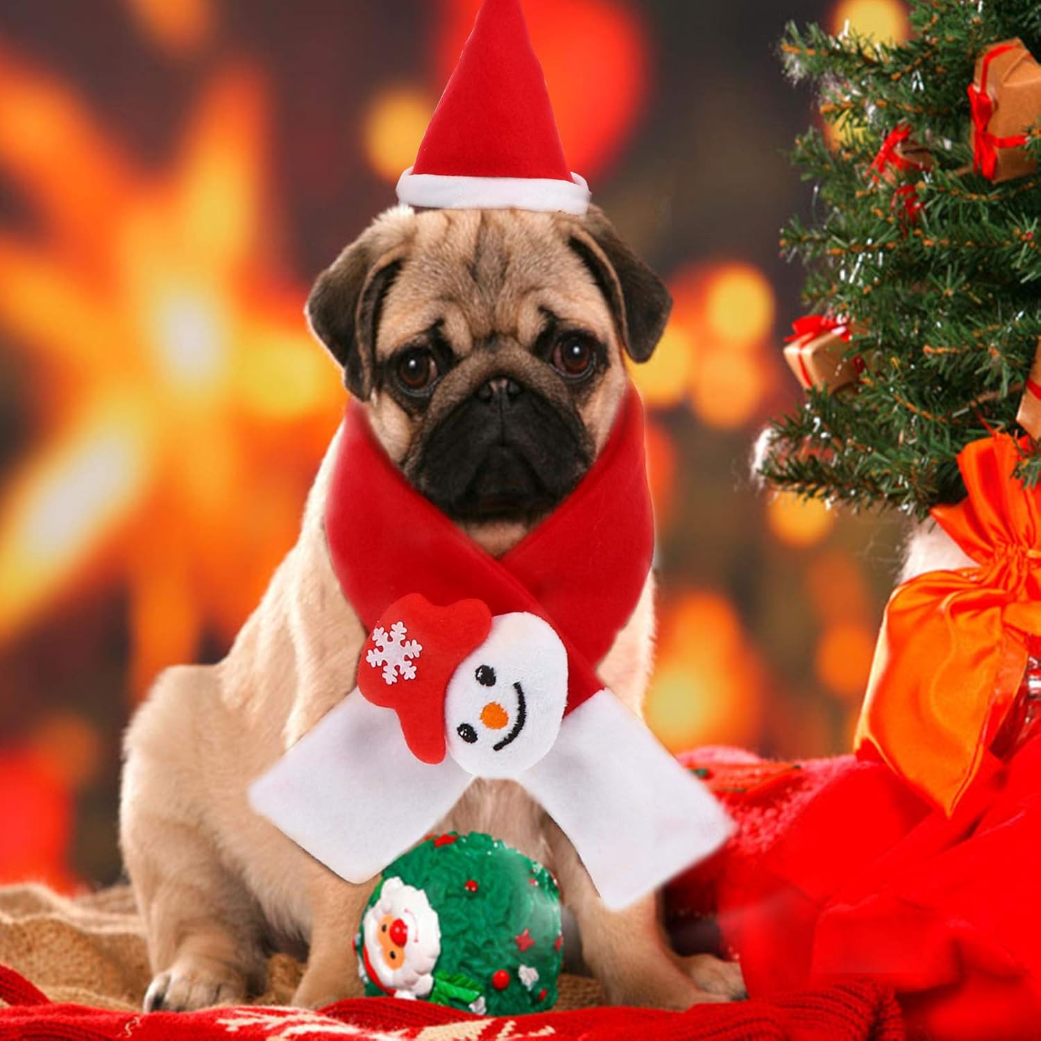 iplusmile 3 juegos de suministros de Navidad para mascotas, bufanda y sombrero para perros, collares para cachorros pequeños, disfraz de Papá Noel,