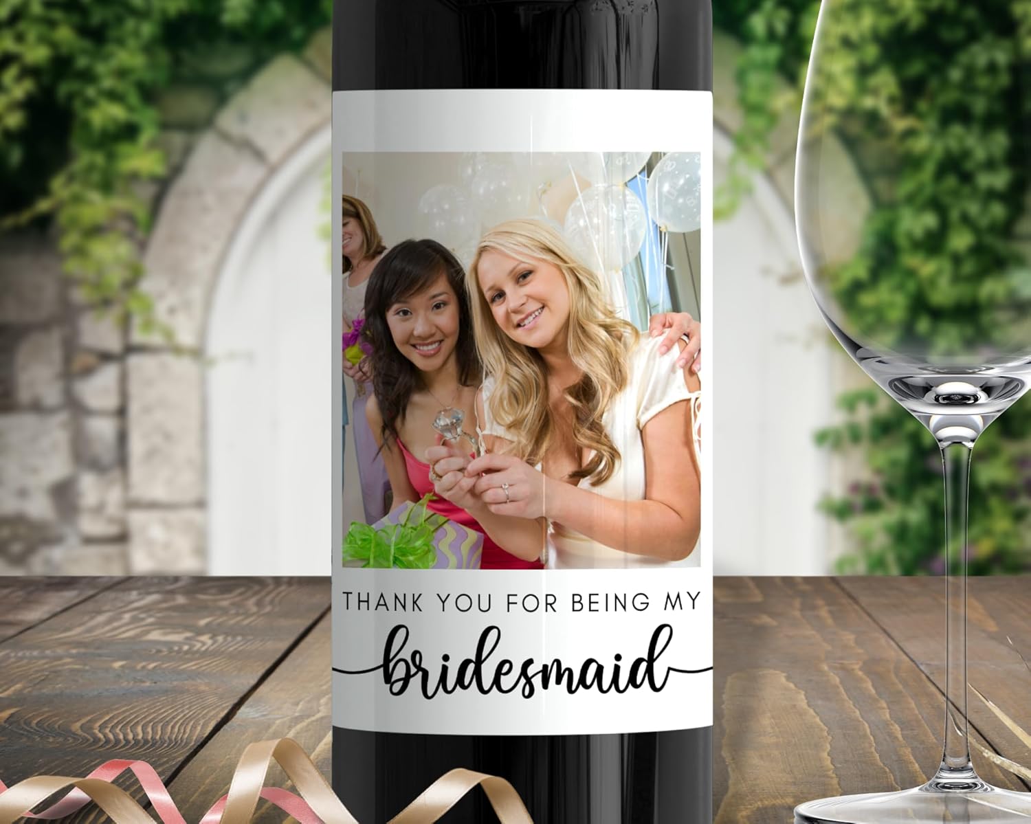 Juego de 4 regalos de agradecimiento para dama de honor, etiquetas adhesivas para botellas de vino con fotos, propuesta de fiesta de boda,
