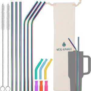 AQUAPHILE Pajitas de acero inoxidable para vaso Stanley de 40 onzas, popote extra largo de 12 pulgadas de repuesto para accesorios de taza Stanley, AQUAPHILE Pajitas de acero inoxidable para vaso Stanley de 40 onzas, popote extra largo de 12 pulgadas de repuesto para accesorios de taza Stanley,