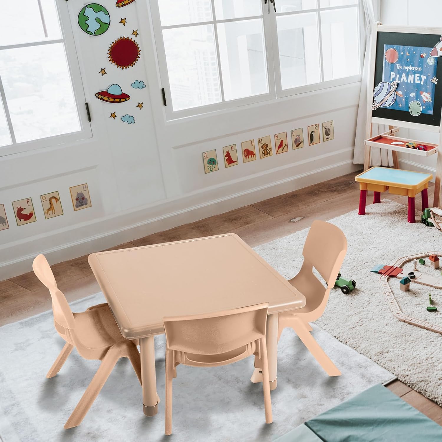 Mesa de plástico para aula de 24 pulgadas, mesa de actividades cuadrada de altura ajustable, muebles de aula, escritorio de actividades impermeable