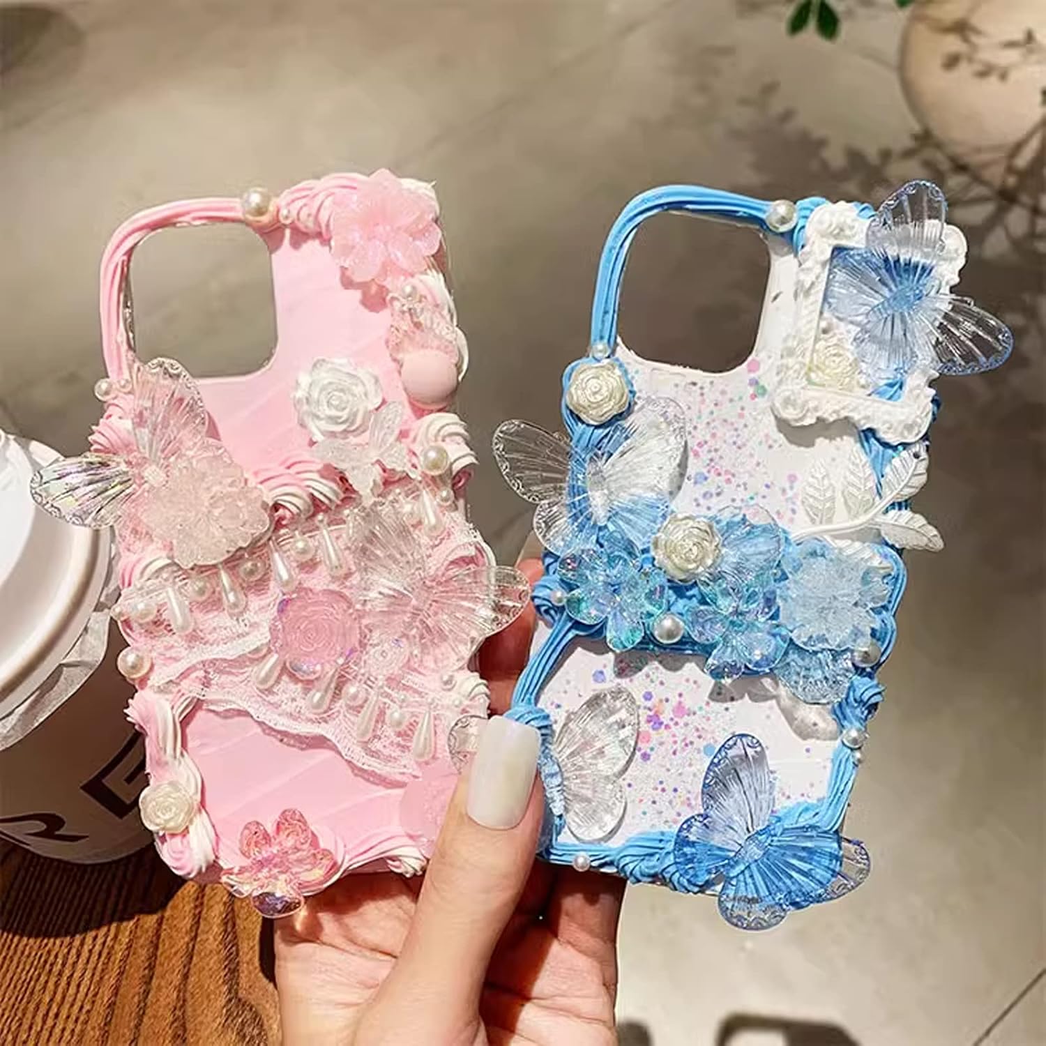 250 cuentas de resina 3D con parte trasera plana, lazos de flores de resina rosa y blanca, cuentas de mariposa con perlas planas redondas para hacer