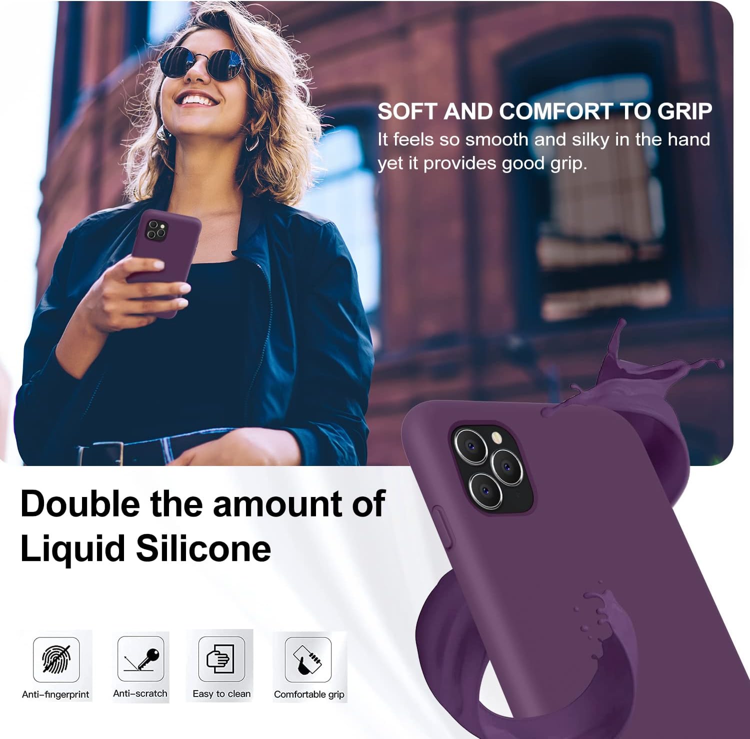 Vooii Funda protectora para iPhone 11 Pro Max, silicona líquida suave de goma delgada de cuerpo completo para iPhone 11 Pro Max (con forro de