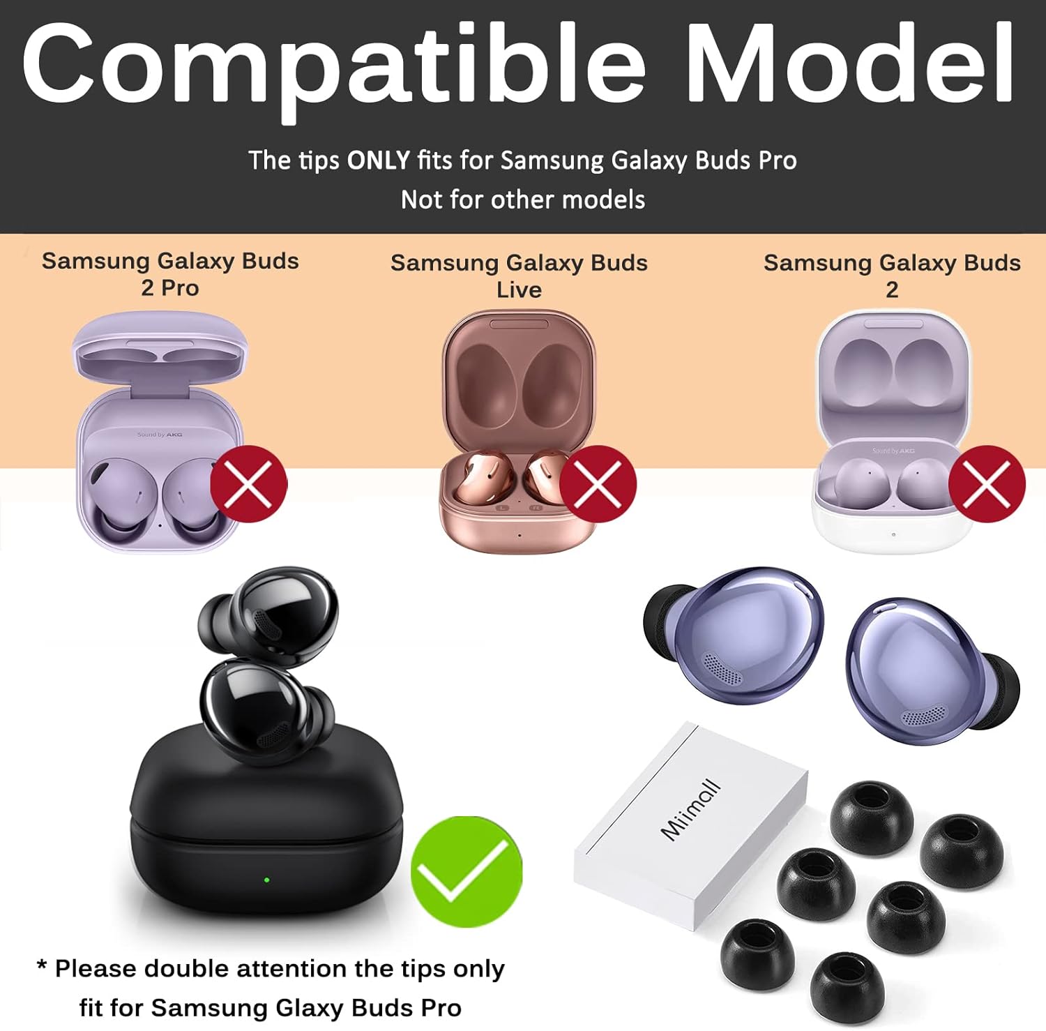 Miimall – Almohadillas de espuma para los oídos compatibles con Samsung Galaxy Buds Pro, ajuste definitivo en la funda, tapones antideslizantes para