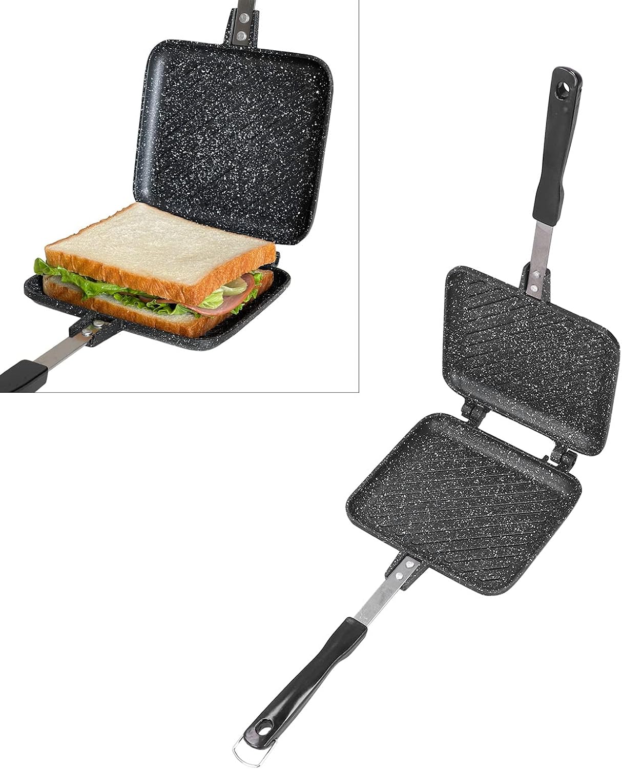 Sartén antiadherente de doble cara con asa, sandwichera, sartén antiadherente de queso a la parrilla de aluminio para desayuno, estufa de gas o