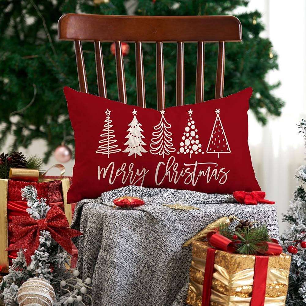 DFXSZ Fundas de almohada de Navidad de 18 x 18 pulgadas, árbol de Navidad, decoración roja decorativa de invierno y Navidad para el hogar, sofá, 143C