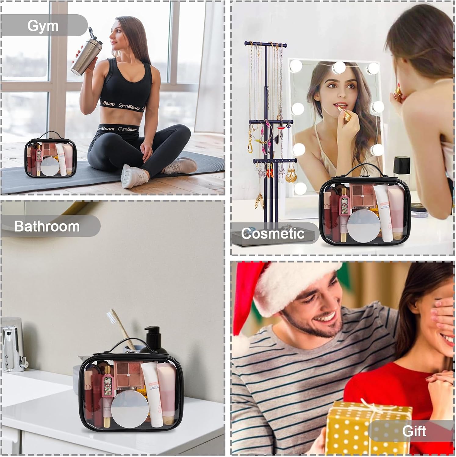 Neceser de viaje transparente aprobado por la TSA de 2 capas, organizador de maquillaje de gran capacidad, Negro -, Neceser de viaje transparente de