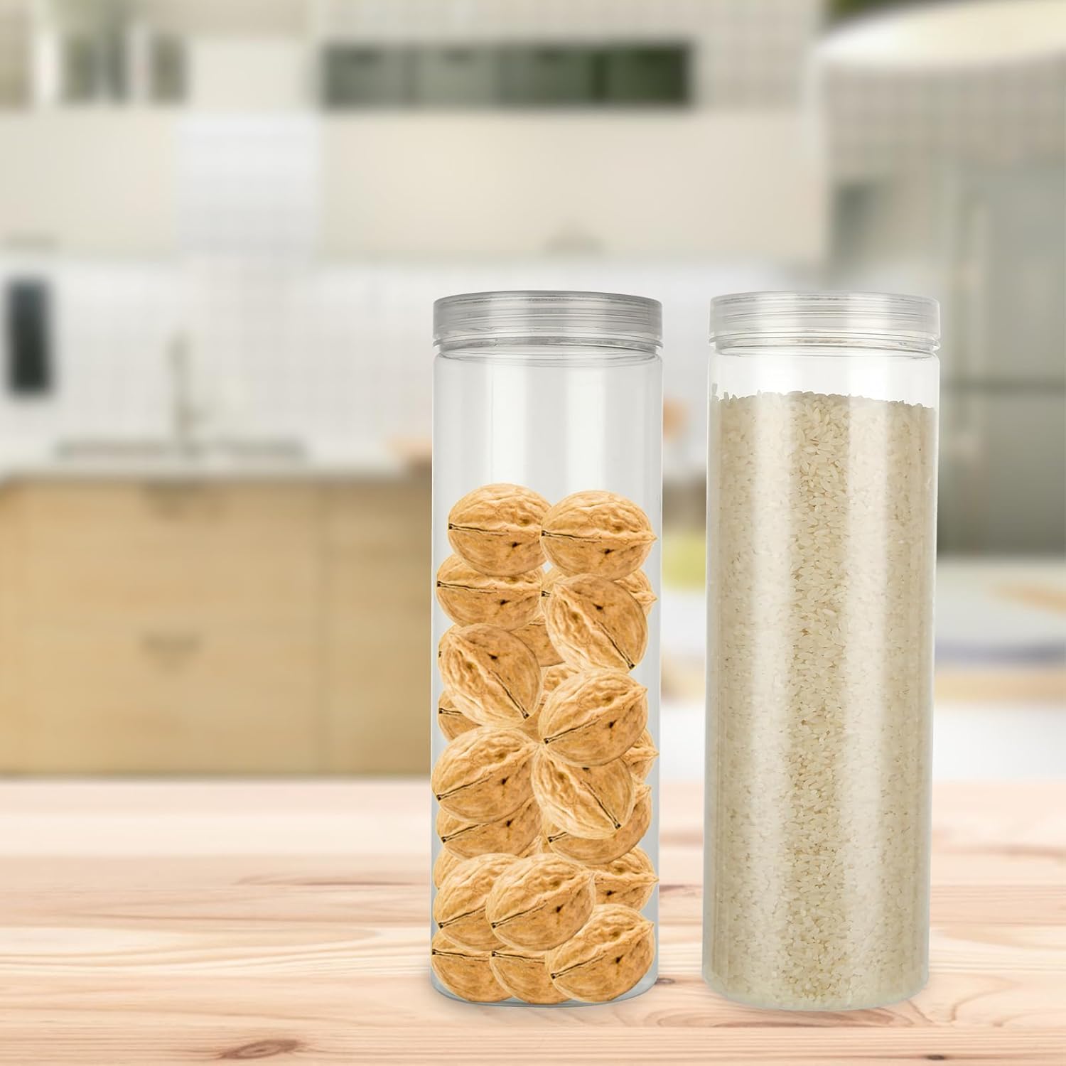 Paquete de 8 tarros de plástico transparente con tapas de 46 onzas46.0 fl oz, vacíos, redondos, de apertura ancha, con tapas de rosca para el hogar,
