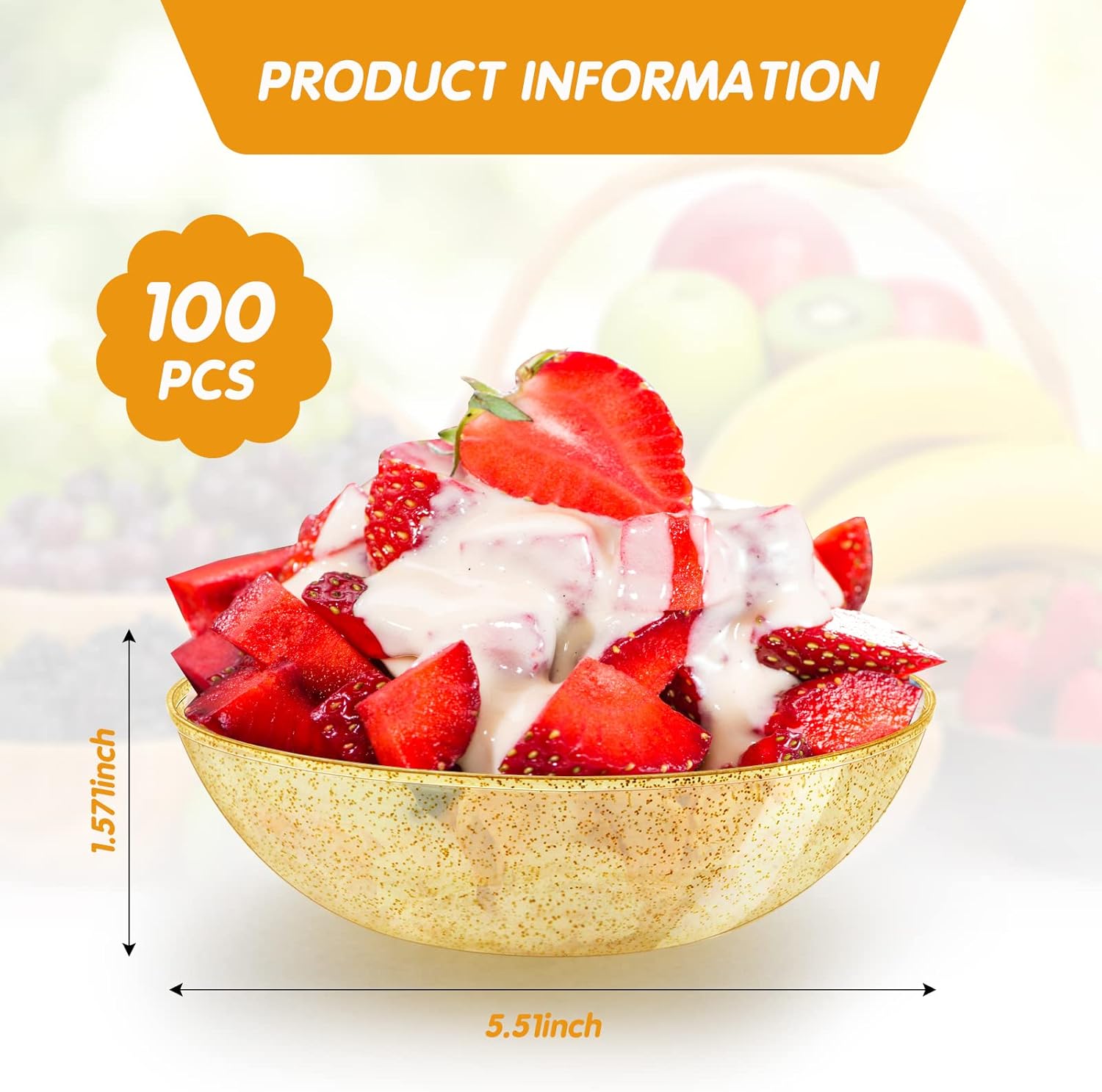 Gerrii 100 cuencos dorados de 14 onzas desechables de plástico con purpurina plateada para sopa, cuencos de plástico desechables con chips, cuencos