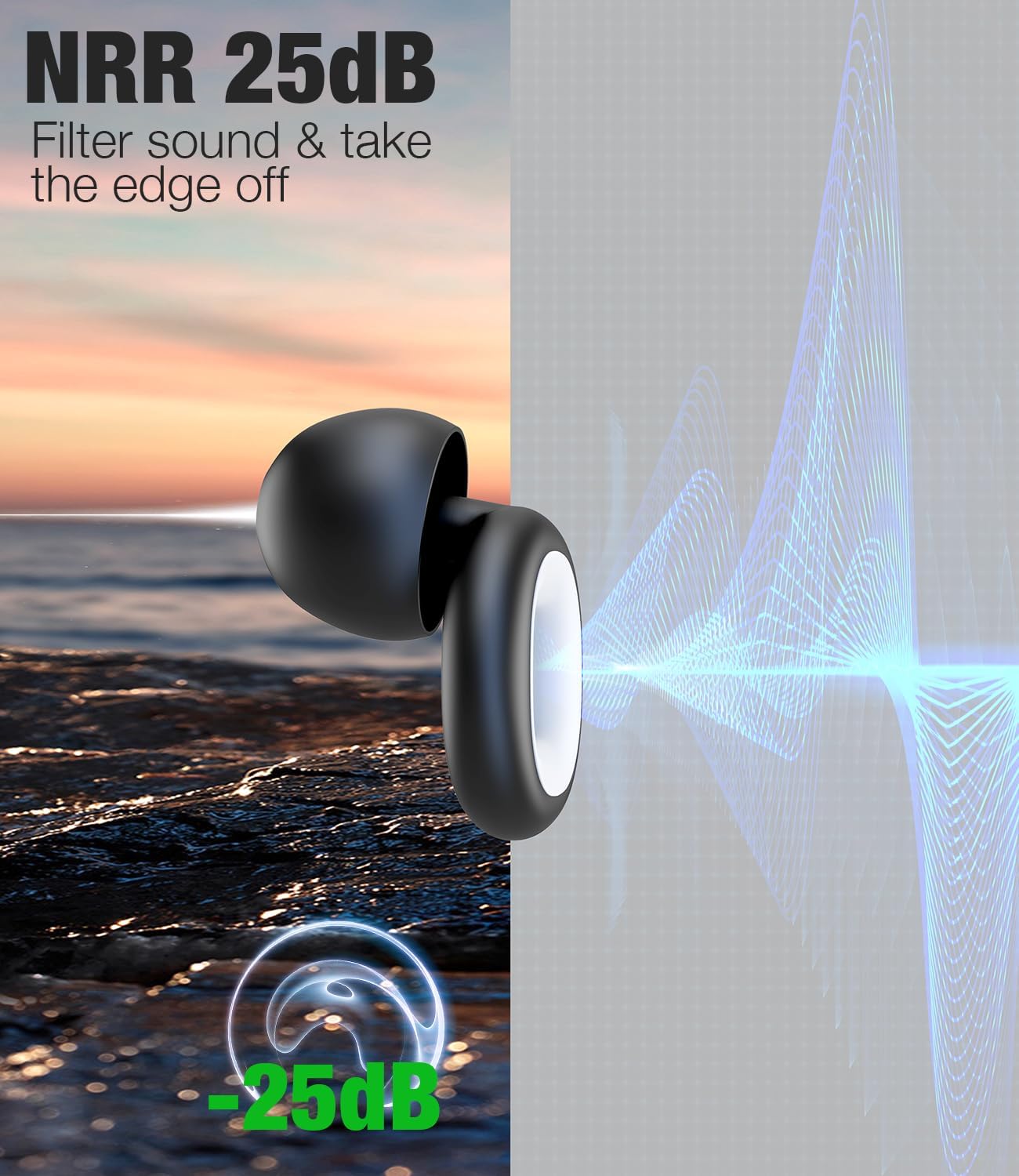 Tapones para los oídos para dormir, con cancelación de ruido, tapones para los oídos reutilizables de 25 dB para sensibilidad al ruido, dormir,