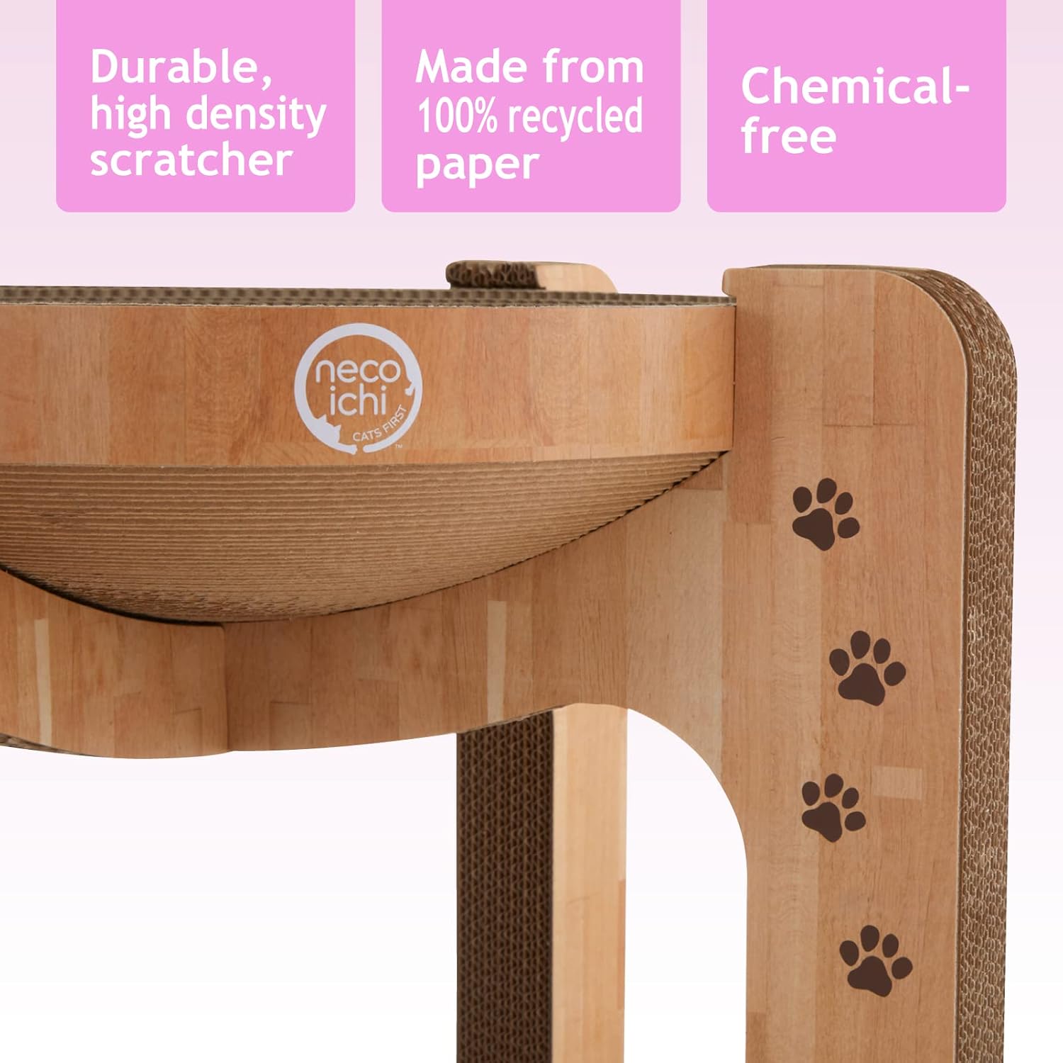 Necoichi Acogedor cuenco rascador para gatos, papel 100% reciclado, materiales sin químicos, número 1 en venta en Japón (torre roble), regular)