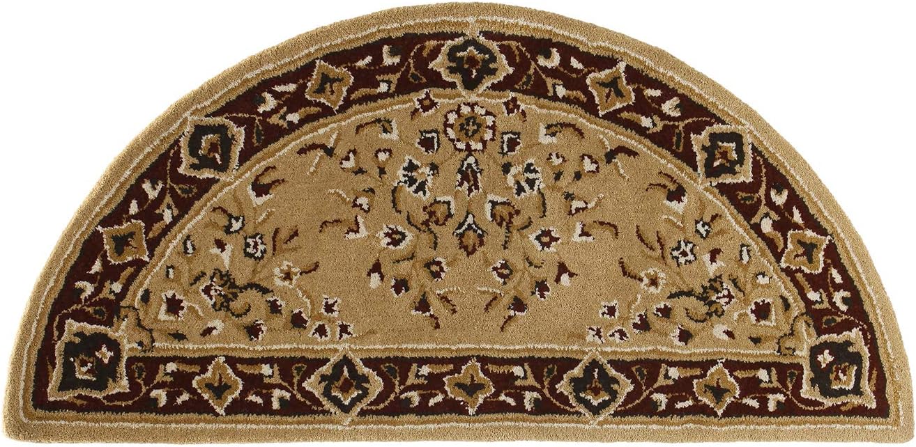 Minuteman International Alfombra de lana oriental beige para hogar, media redonda