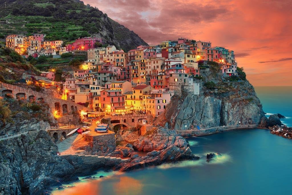 Póster de Cinque Terre, Manarola, Italia, casas en colina, paisaje, fotografía, arte, Sicilia, costa Almafi, imagen de hermoso paisaje, papel