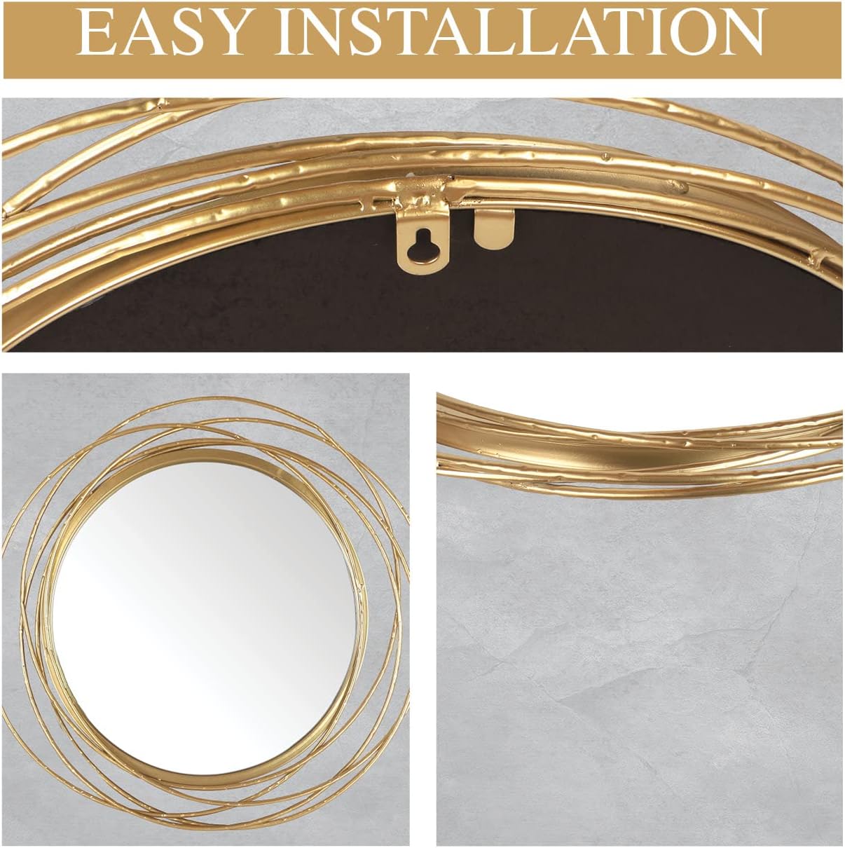 Mirrorize Espejo redondo dorado de 27.5 pulgadas para decoración de pared de sala de estar, espejo de baño circular enmarcado con acento dorado,
