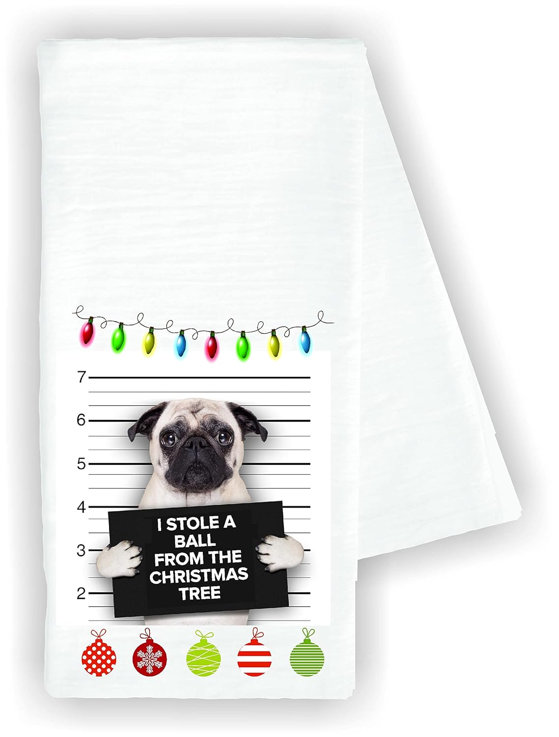 Kitchen dish towel I stole a ball from the Christmas Tree Pug dog pet funny cute Kitchen Decor drying cloth100% COTTON