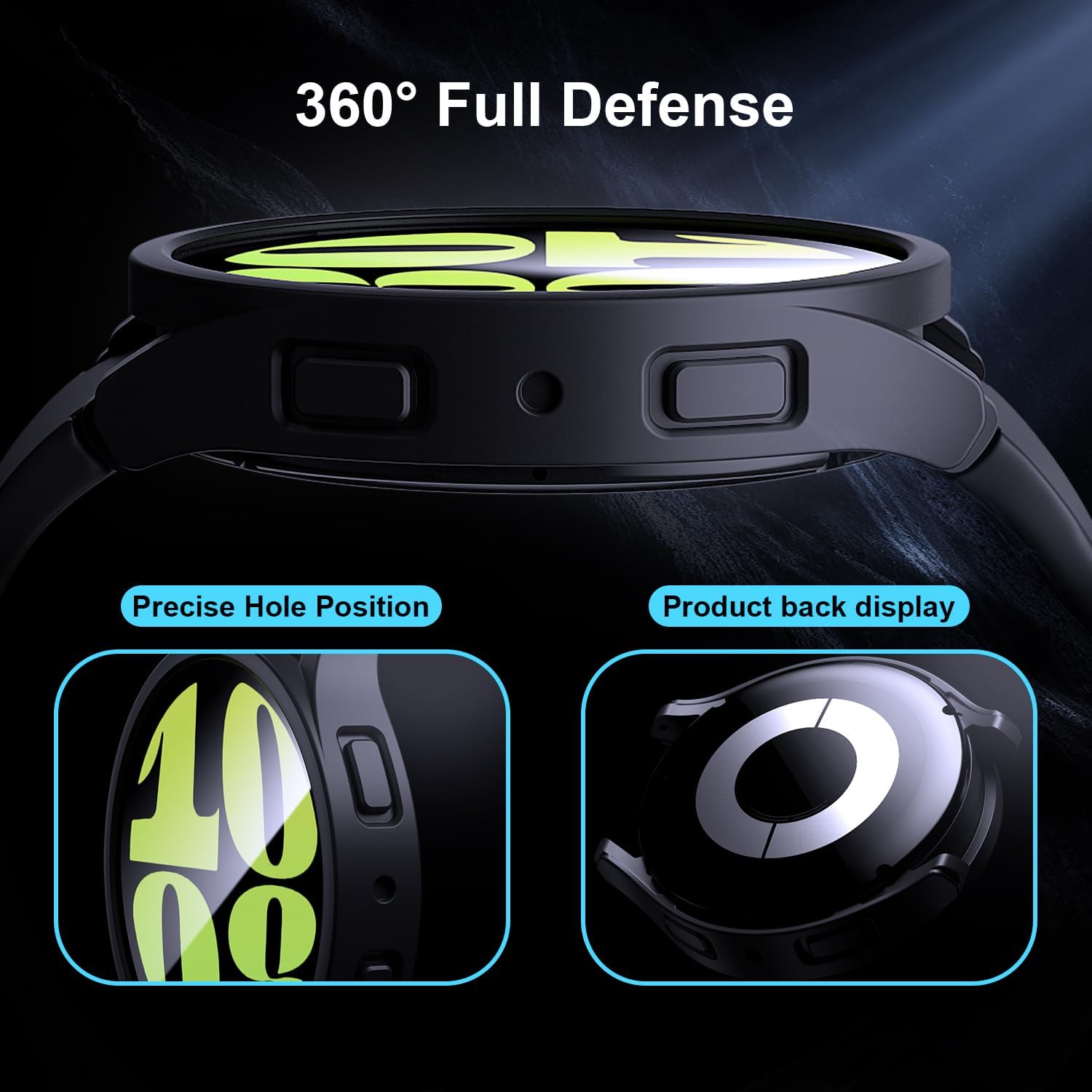 Paquete de 5+5 fundas protectoras de pantalla para Galaxy Watch 6 de 1.575 pulgadas, cubierta protectora de policarbonato duro con vidrio templado