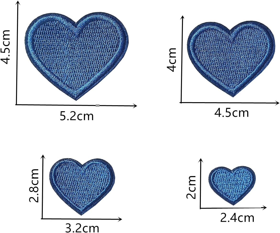 Zlettery 24 parches para planchar con corazón azul, parches bordados con corazón para ropa, chaquetas, sombreros, mochilas, jeans