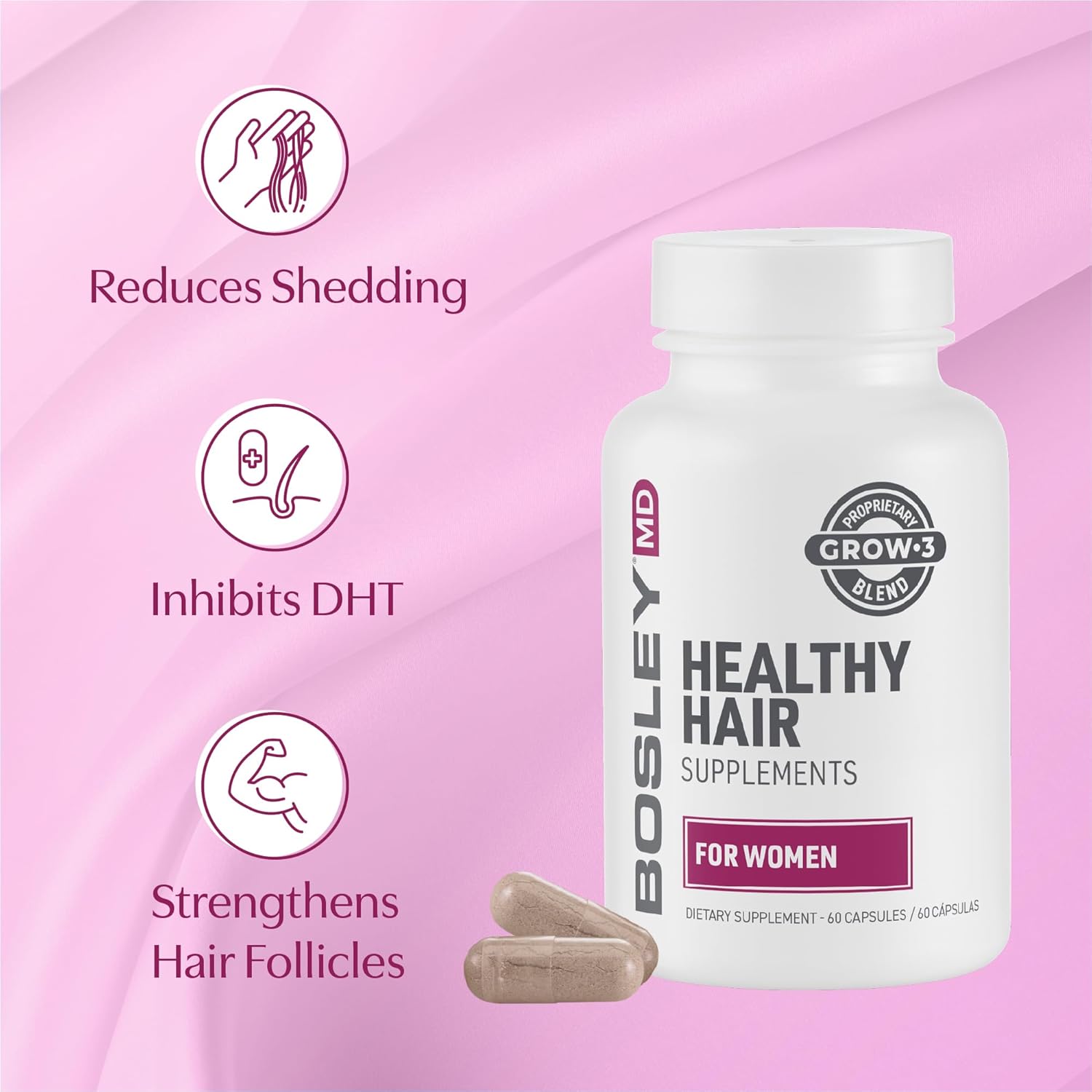 BosleyMD Suplementos saludables para el crecimiento del cabello con bloqueadores DHT para mujeres y hombres para un cabello más grueso, más lleno y