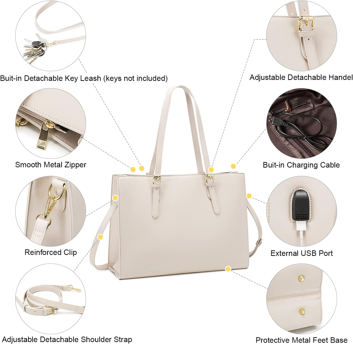 LOVEVOOK Bolsa para computadora portátil para mujer, bolso de mano de gran capacidad, juego de bolso de hombro de cuero, maletín profesional de