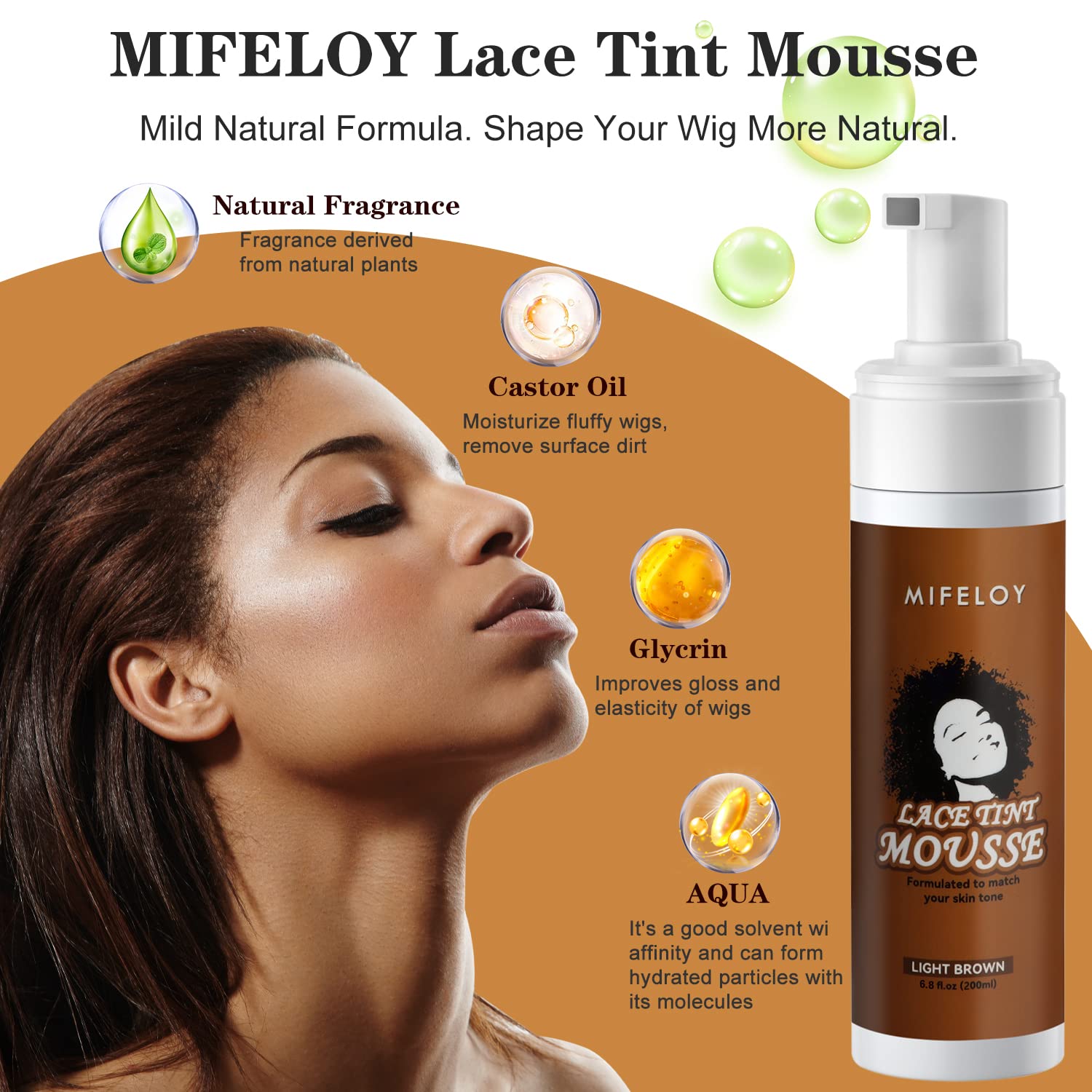 Tinte de encaje para mujer, espuma de mousse de 6.8 onzas líquidas, marrón medio moca, acabado natural, control de bordes de color de encaje,