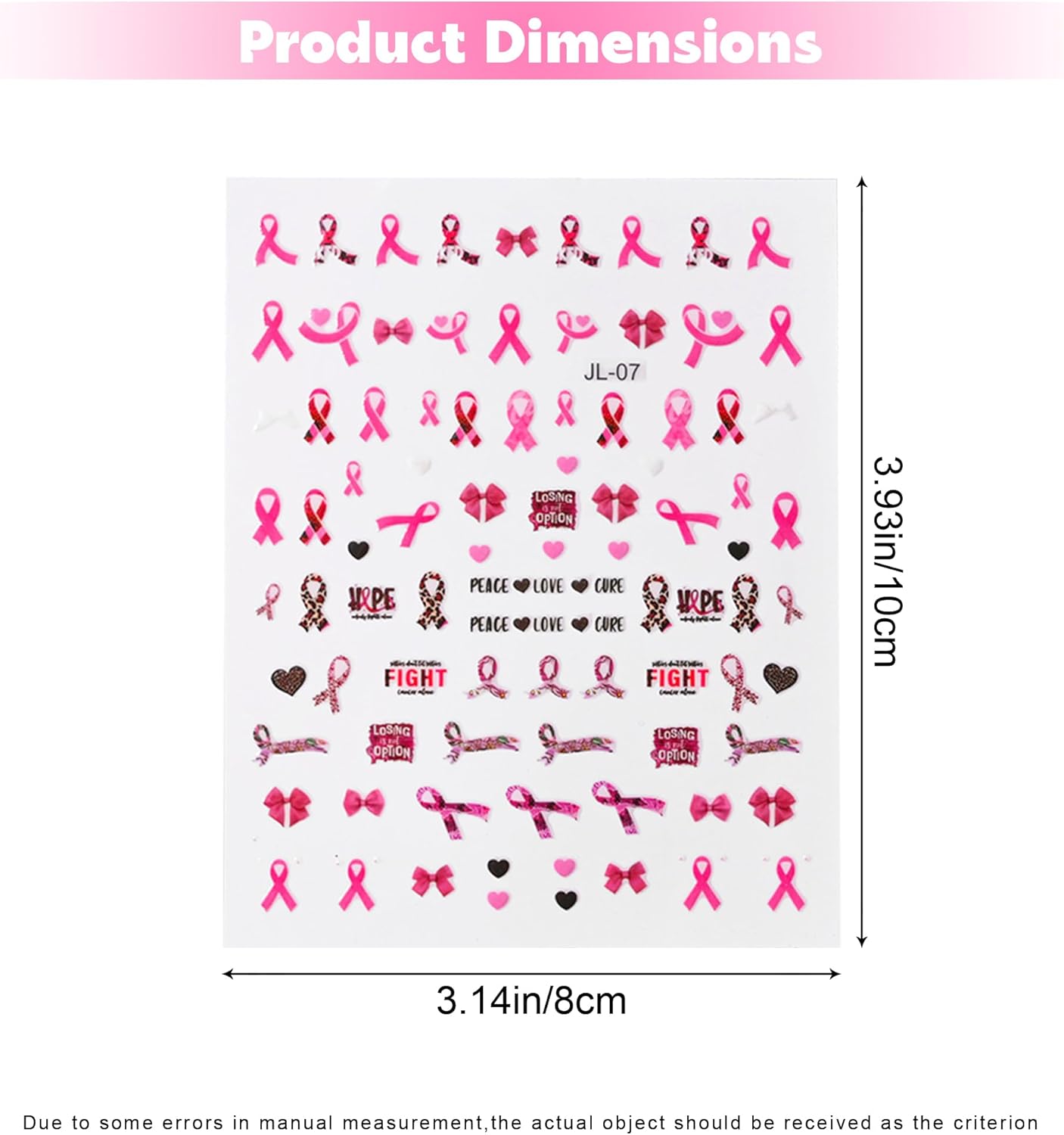 Calcomanías para arte de uñas con conciencia sobre el cáncer de mama, 6 hojas de calcomanías autoadhesivas 3D, calcomanías de uñas de cinta rosa con