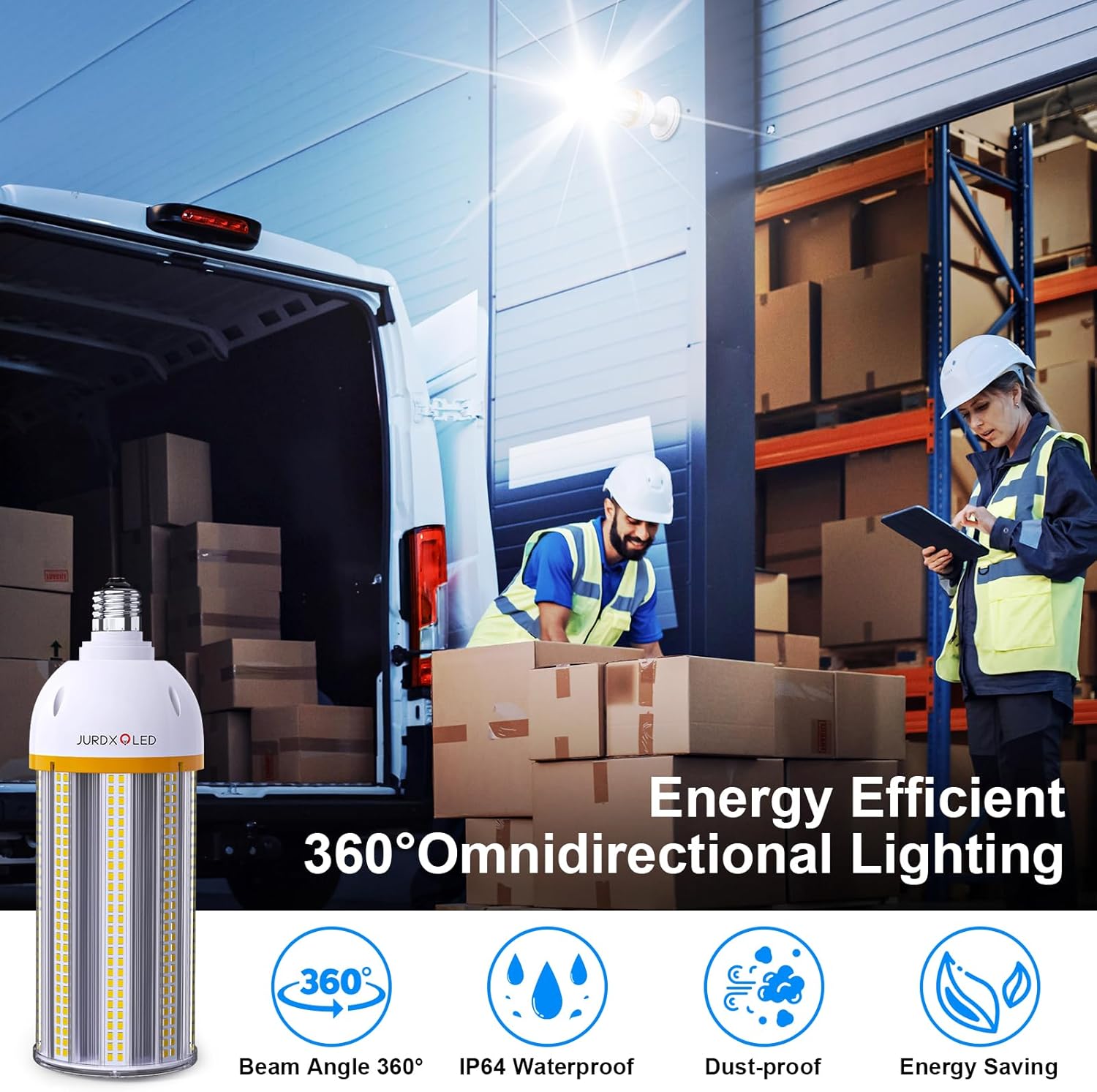 Paquete de 2 bombillas LED impermeables IP64, bombilla LED de repuesto de 120 W, base E26 con adaptador E39, bombilla LED de 15600 lm para garaje,