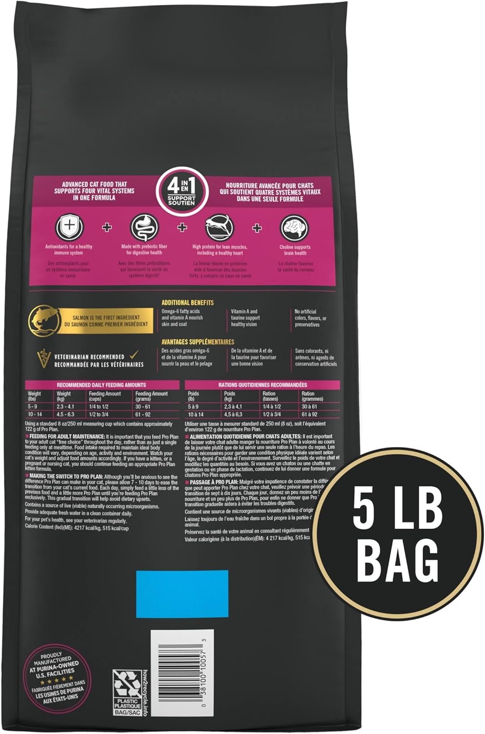 Purina Pro Plan Vital Systems – Comida seca para gatos adultos con fórmula de salmón y huevo 4 en 1, bolsa de 5 libras