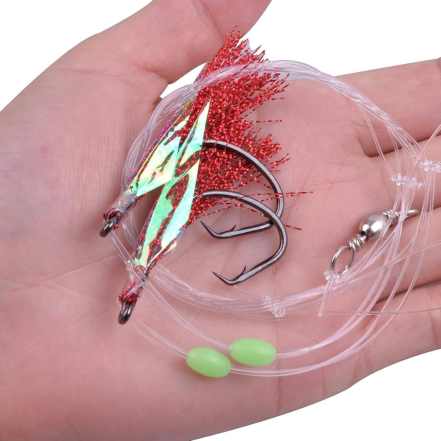 Aparejos de pesca para cebo de agua salada, aparejos de bacalao de roca de pesca, anzuelos intermitentes con cuentas luminosas, línea de pesca