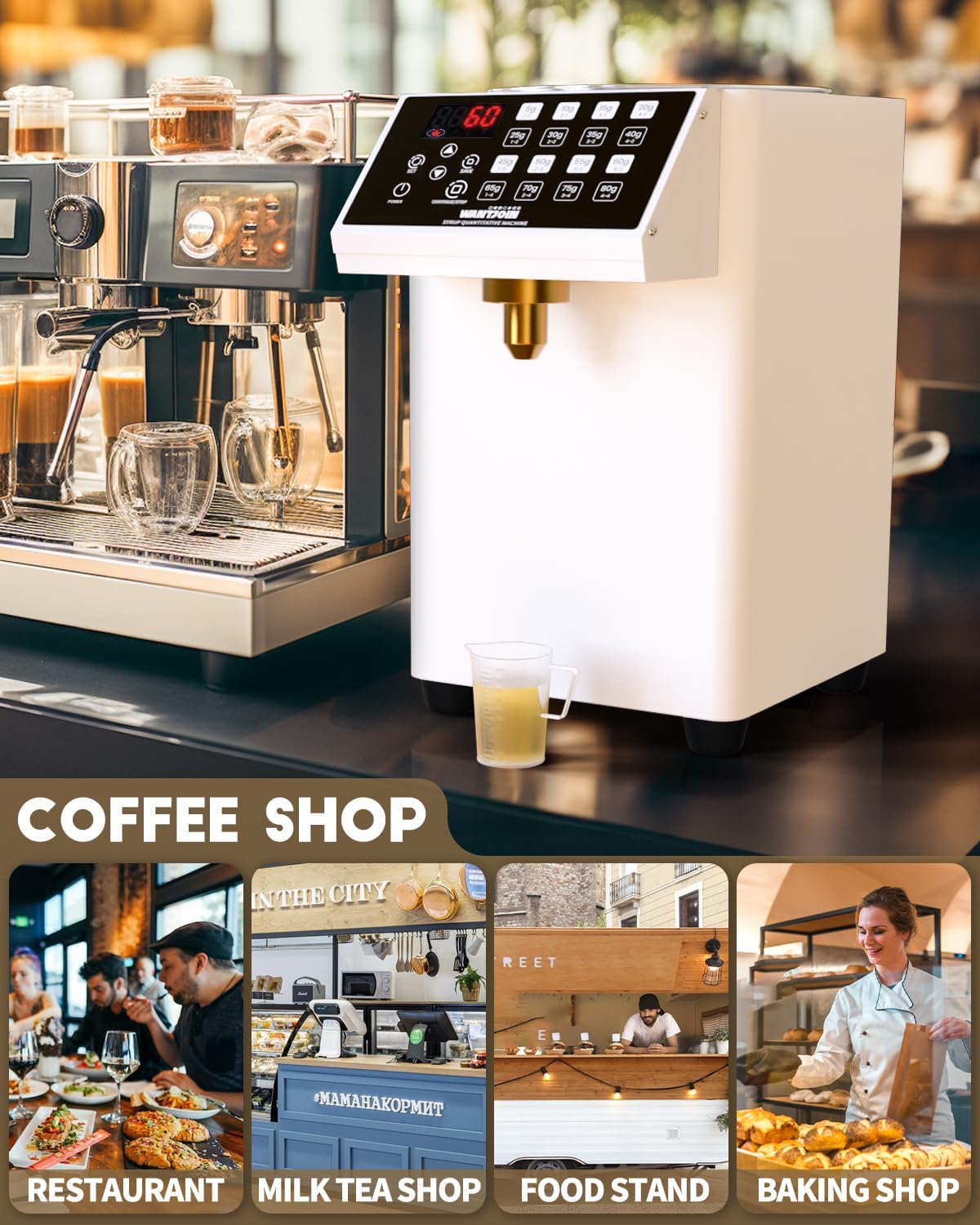 WantJoin Dispensador automático de fructosa para uso comercial, dispensador de jarabe de acero inoxidable para equipos de té de burbujas, máquina