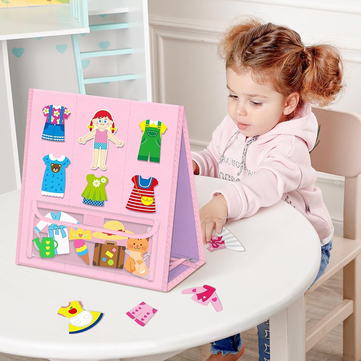 AKAYOK Tablero de fieltro plegable para niños pequeños, tabla de franela para preescolar, aprendizaje temprano, narración interactiva de historias