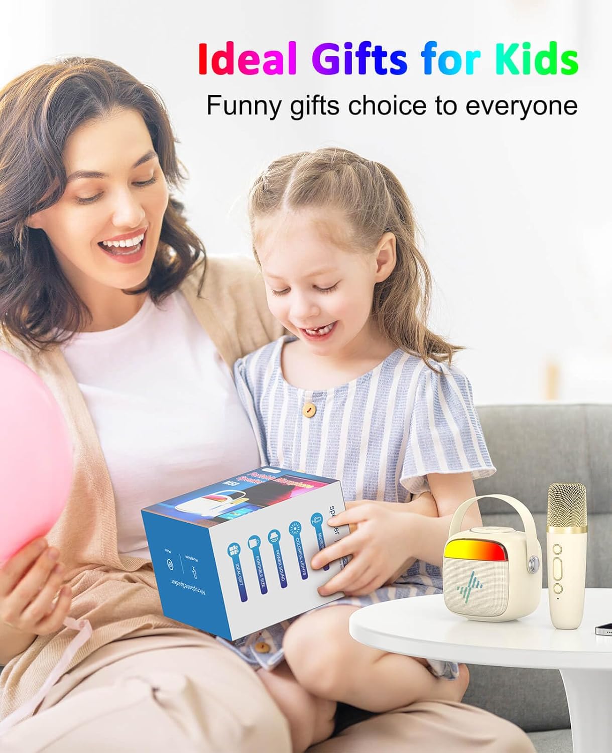 LENRUE Máquina de karaoke para niños, regalos de cumpleaños para niñas, niños y adolescentes con micrófono inalámbrico, luces de colores, regalos de