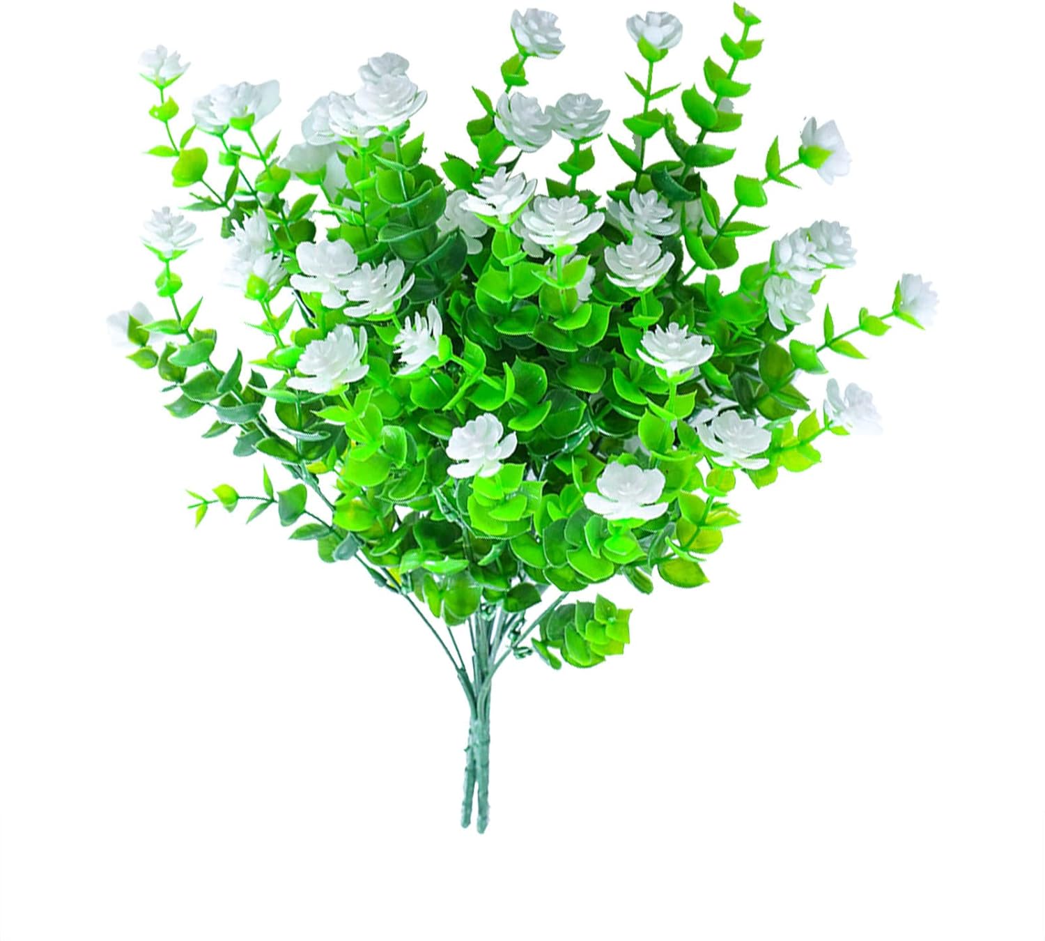 8 piezas de flores artificiales de plástico, resistentes a los rayos UV, no se decoloran, arbustos, flores al aire libre, plantas verdes, rosas