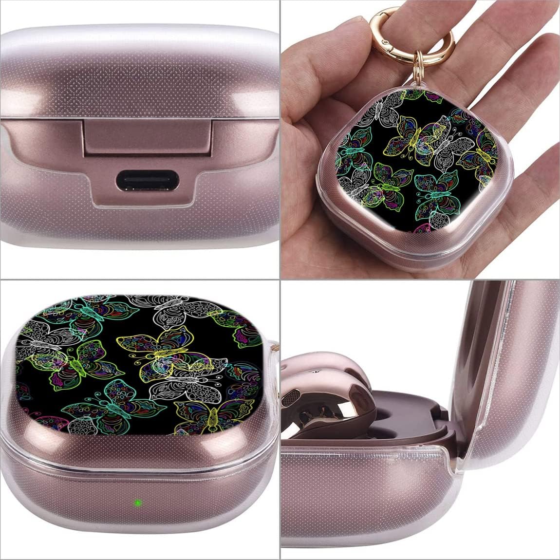 Funda protectora de TPU suave a prueba de golpes compatible con Galaxy Buds 2  Galaxy Buds ProGalaxy Buds Live – Patrón de mariposa de neón