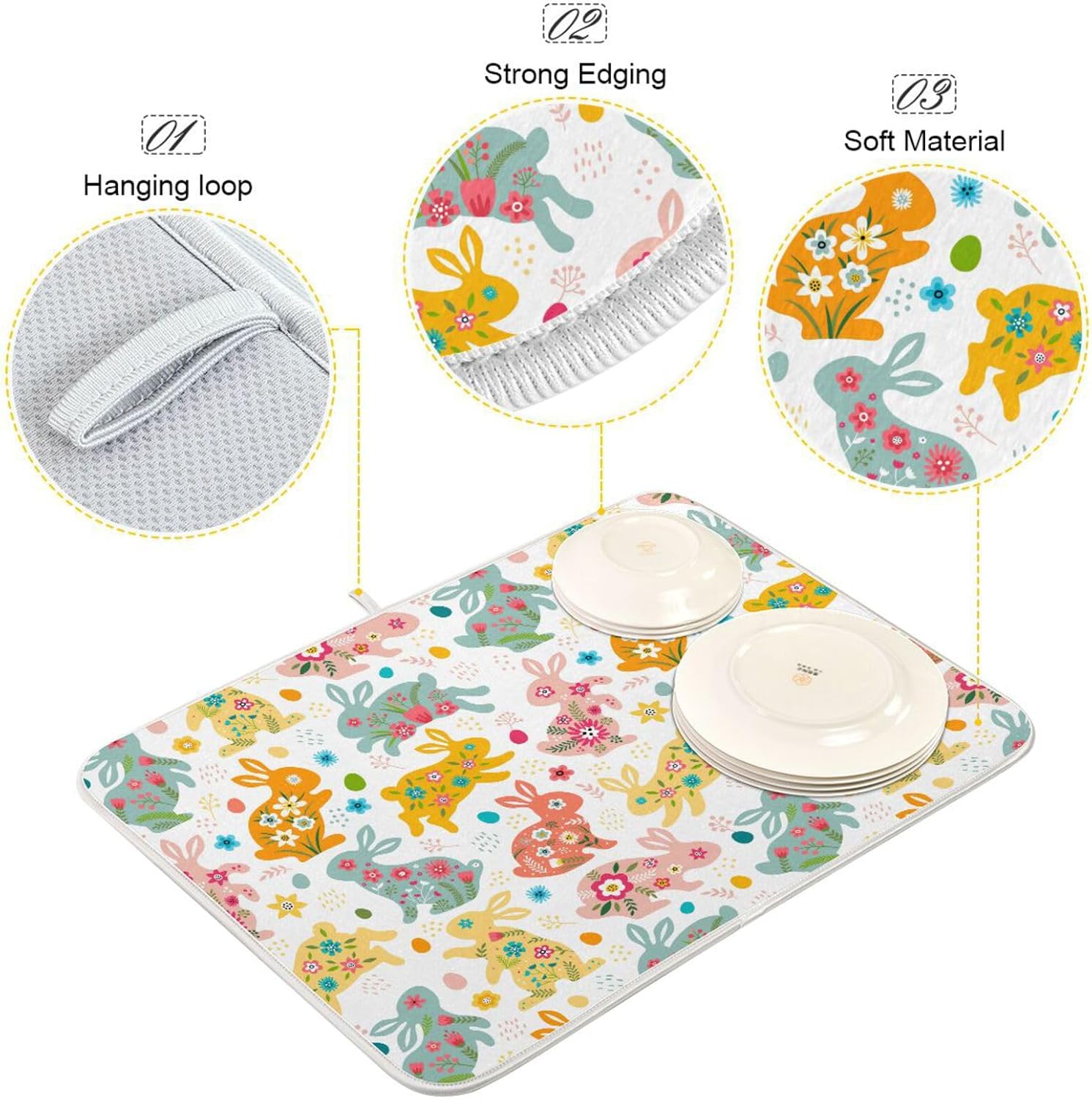Easter Decorative Botanical Design Drying Dish Mat Washnable Absorbent Dish Drainer Mat For Kitchen Counter Kitchen Matt Tapete Para Cocina 16” x