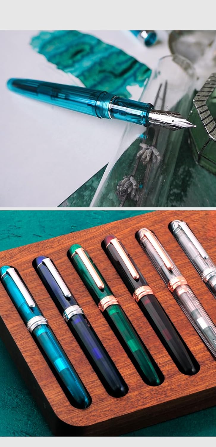 Pluma estilográfica Conversor de tinta transparente de punta fina Smooth Flow Basics Juego de estuche de regalo recargable