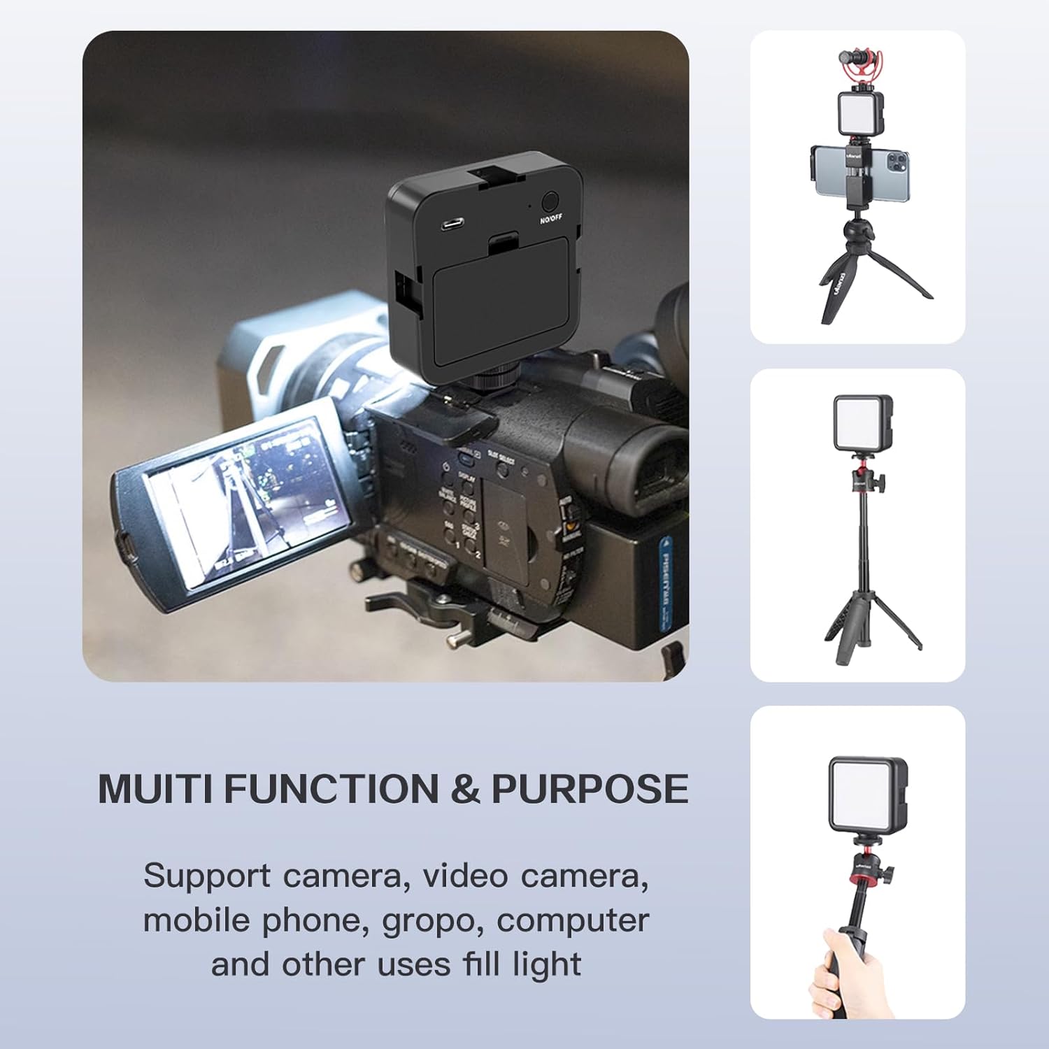 BEIYANG Luz de video LED para fotografía, luz de video en cámara, luces LED de cámara de 1800 mAh, clip portátil para teléfono, computadora