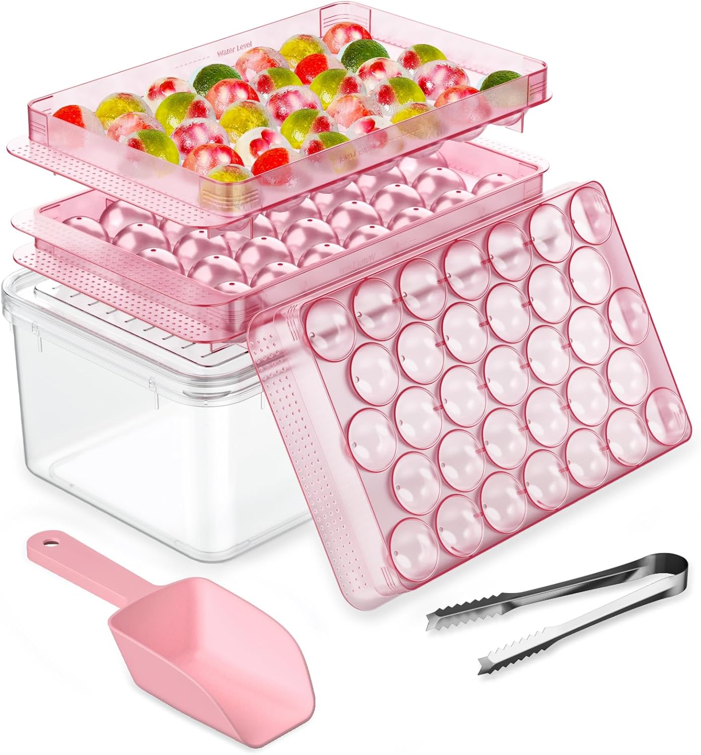 PHINOX – Bandeja redonda para cubitos de hielo con tapa y contenedor, bandejas de hielo redondas para congelador, bandejas de hielo para hacer