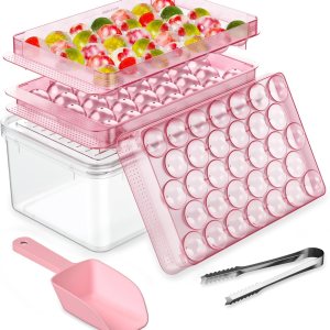 PHINOX – Bandeja redonda para cubitos de hielo con tapa y contenedor, bandejas de hielo redondas para congelador, bandejas de hielo para hacer PHINOX – Bandeja redonda para cubitos de hielo con tapa y contenedor, bandejas de hielo redondas para congelador, bandejas de hielo para hacer