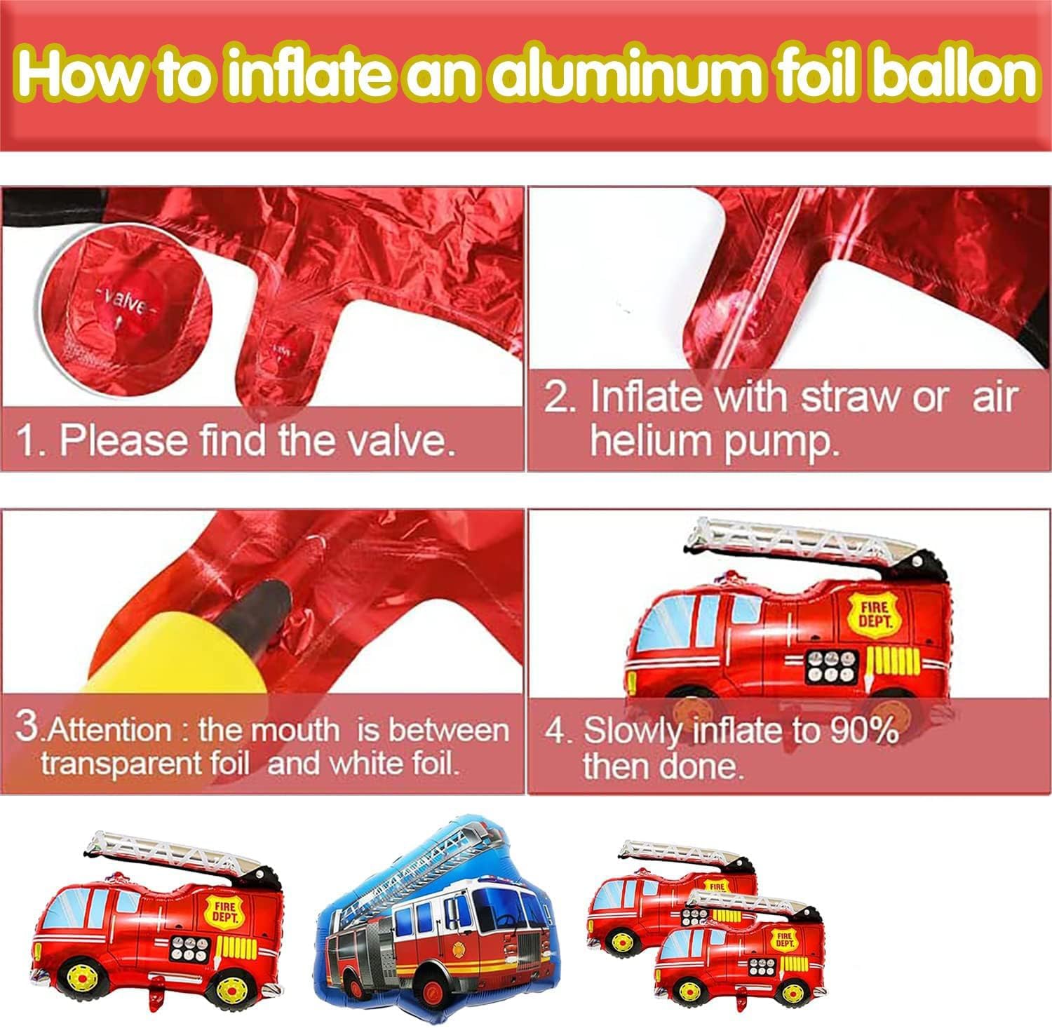 Decoración de cumpleaños de camión de bomberos, 35 piezas de globos de cumpleaños de camión de bomberos, decoración de camión de bomberos de