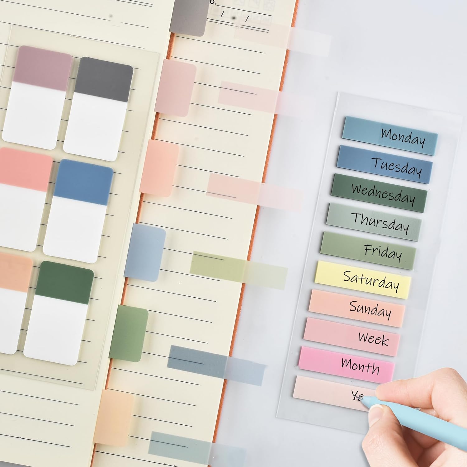 Kit de anotación de libros con 12 resaltadores pastel que no se corren, 5 bolígrafos de color y 620 hojas transparentes de notas adhesivas,