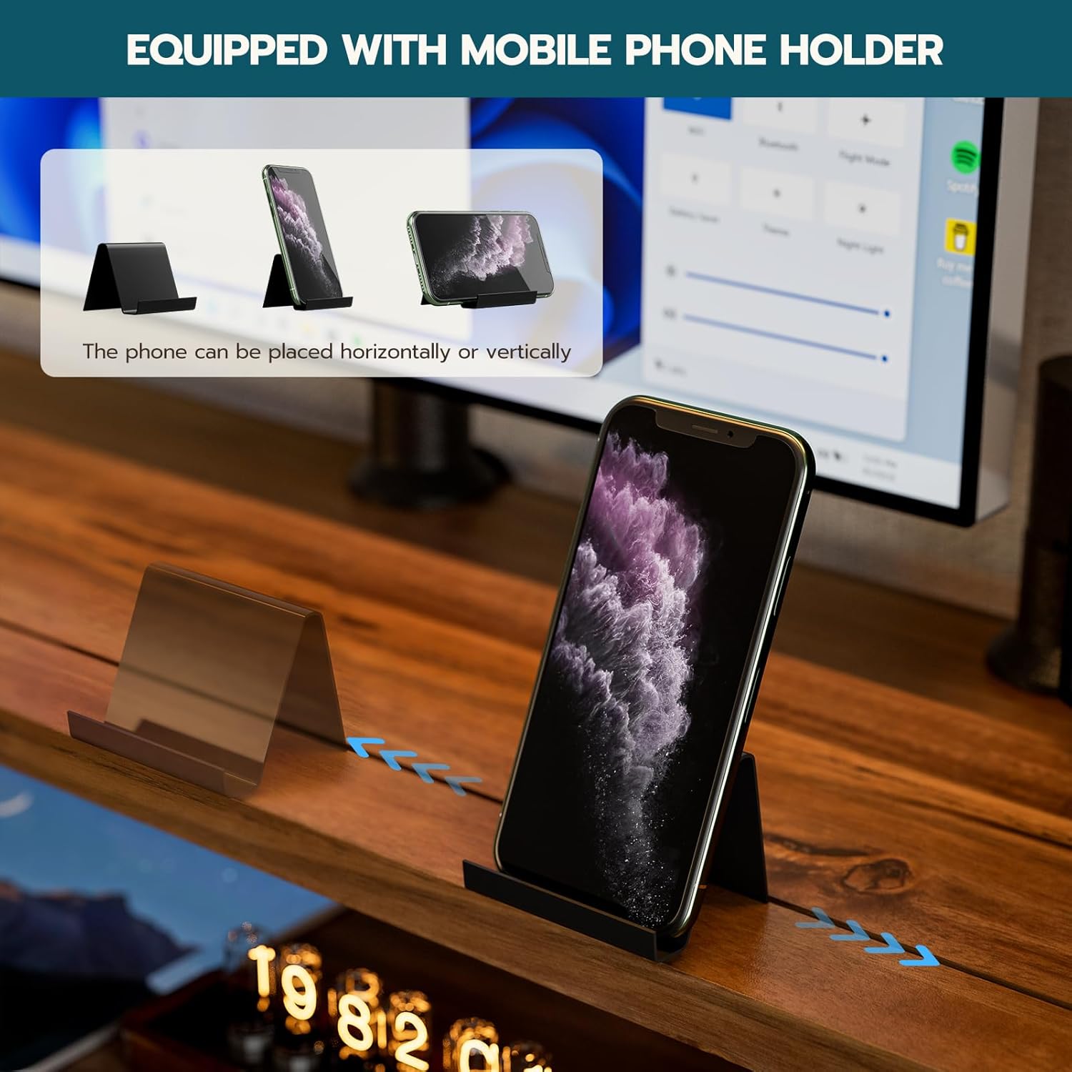 Frylr Elevador grande de doble monitor, madera dura hecha a mano de primera calidad, soporte de monitor de computadora de madera de altura ajustable