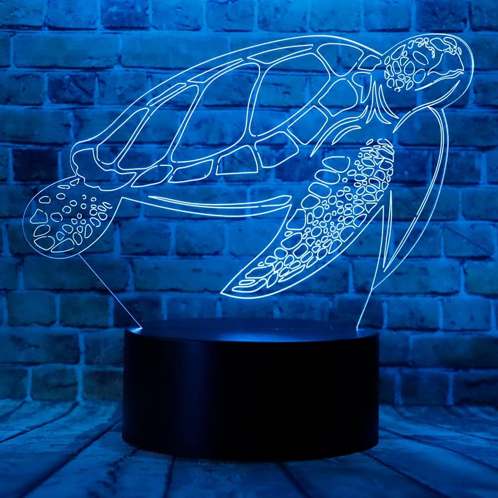 Figura de anime de tortuga marina de océano de dibujos animados 3D tortugas acuáticas ilusión óptica LED decoración de dormitorio lámpara de mesa