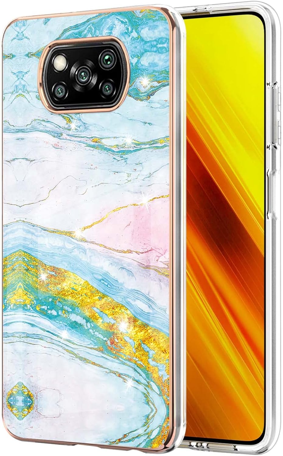 Funda para Xiaomi Poco X3 NFC, TPU suave + patrón de mármol IMD Diseño delgado Cámara mejorada y protección de pantalla para niñas y mujeres para