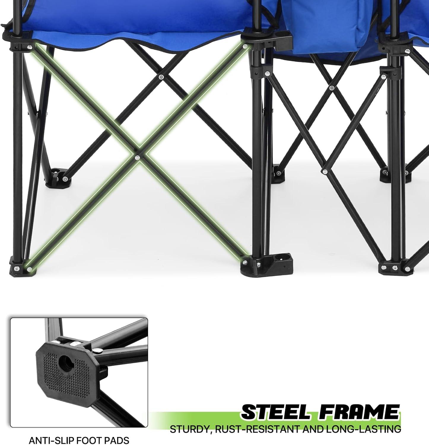 Magshion Silla de campamento doble con paraguas y enfriador para adultos, silla plegable de alta resistencia, color azul marino