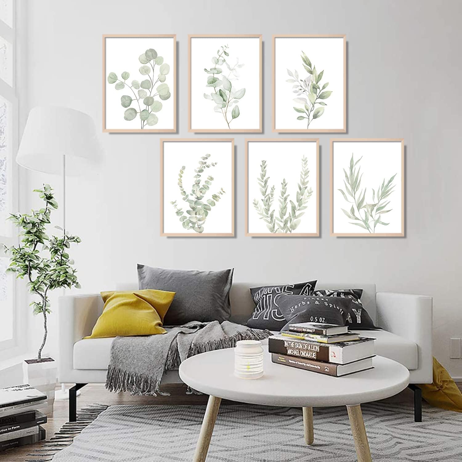 NCYEL Arte de pared con plantas botánicas, decoración bohemia para baño, impresiones artísticas de pared de hojas de eucalipto verde claro, arte de