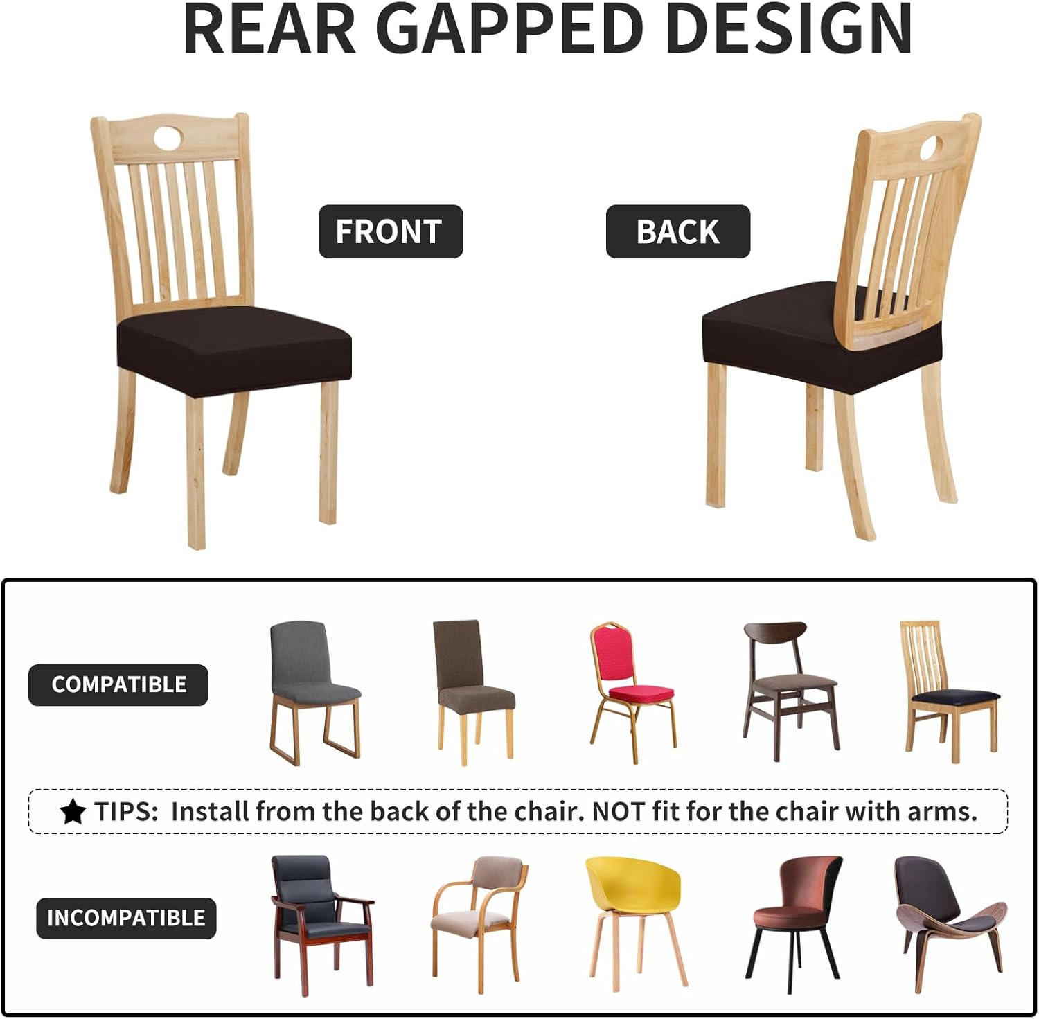 Easy-Going Juego de 6 fundas de asiento 100% impermeables para sillas de comedor, fundas de asiento elásticas protectoras extraíbles y lavables,