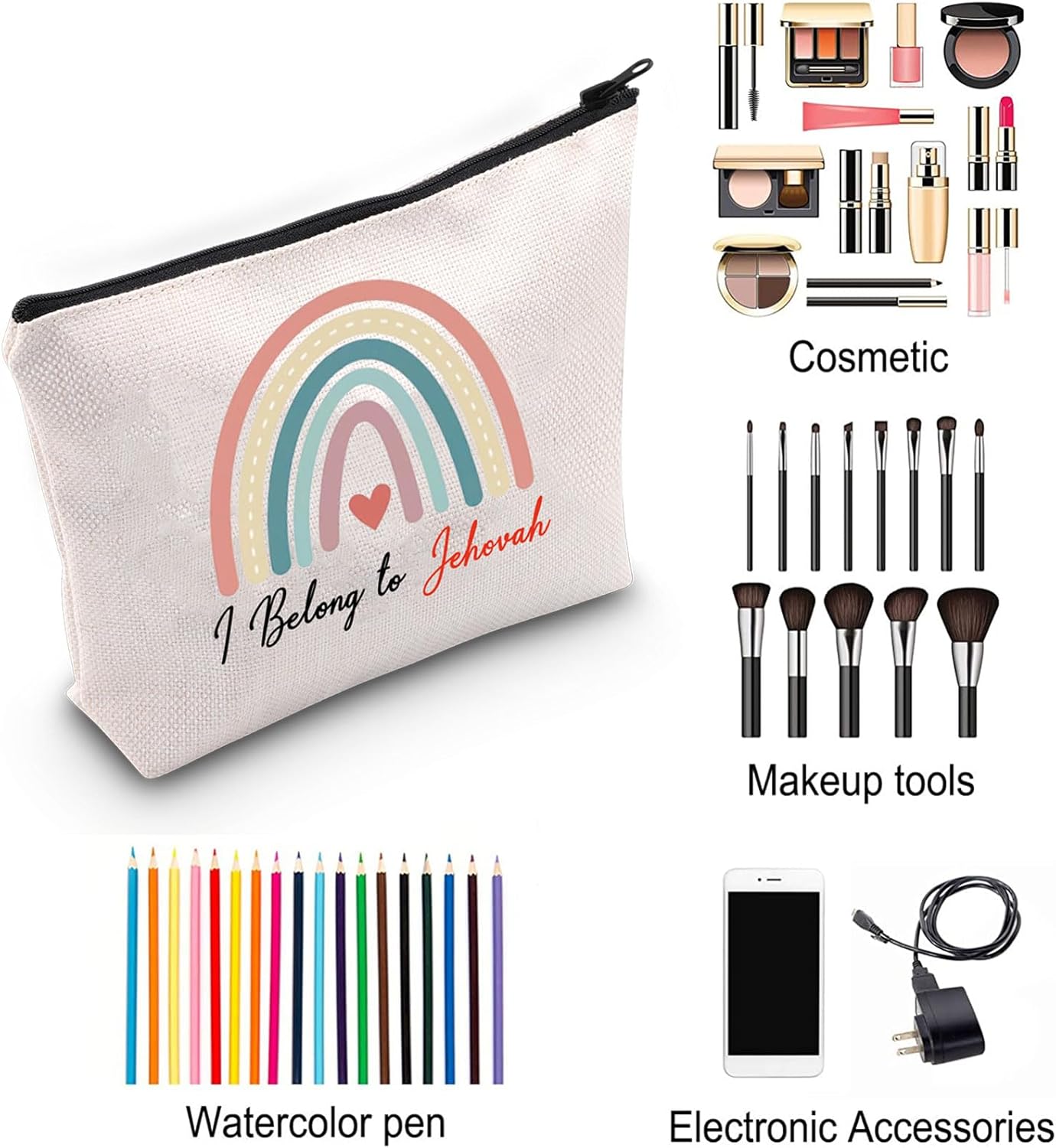 ZJXHPO Bolsa de cosméticos para testigos de Jehová Kit de supervivencia JW Pioneer I Belong To Jehová Bolsa de maquillaje con cremallera Testigos de