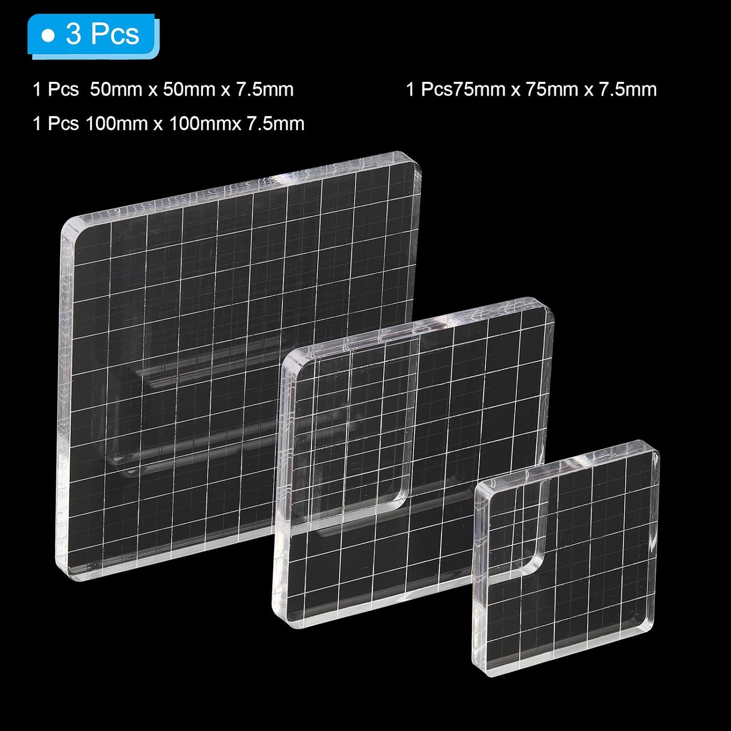 PATIKIL Bloque de sello acrílico, paquete de 3 bloques de estampado transparentes con líneas de cuadrícula, bloques de montaje decorativos cuadrados