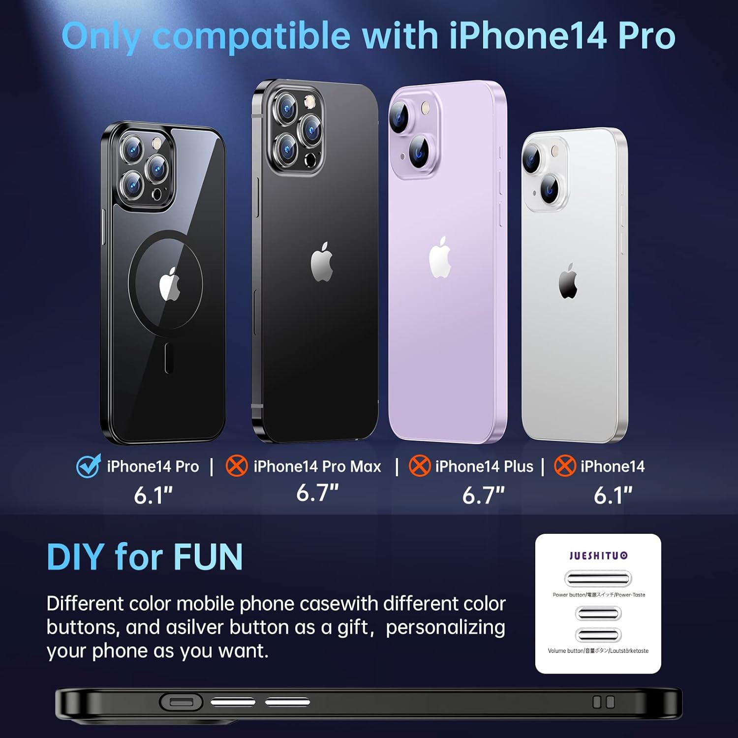 Funda magnética delgada transparente para iPhone 14 Pro no amarillea Protección de grado militar Imanes fuertes número 1 JUESHITUO compatible con