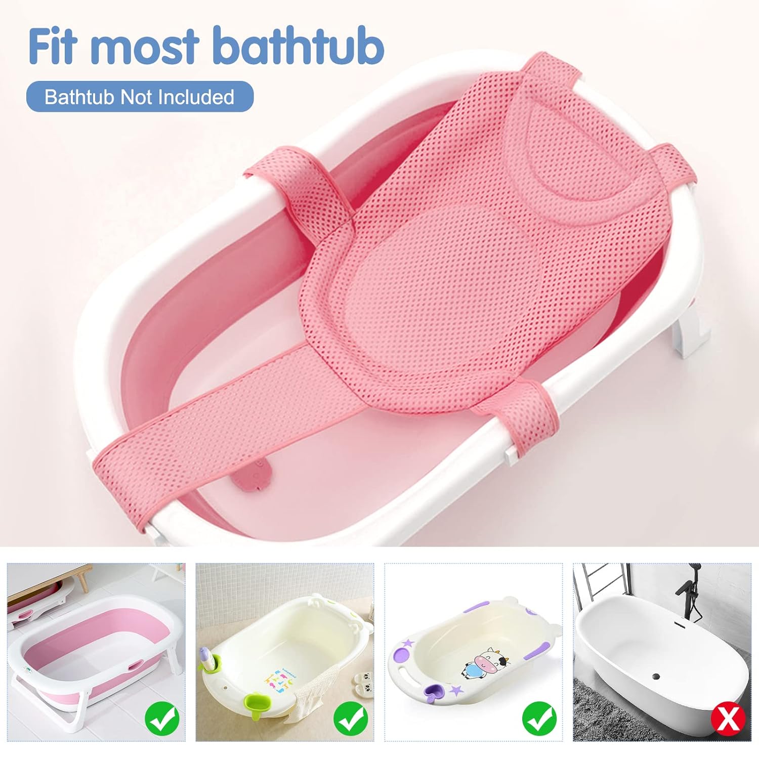 Colorlife Red de soporte para asiento de baño para bebé, ajustable, cómoda, antideslizante, de cinco puntas, malla para recién nacido de 0 a 6